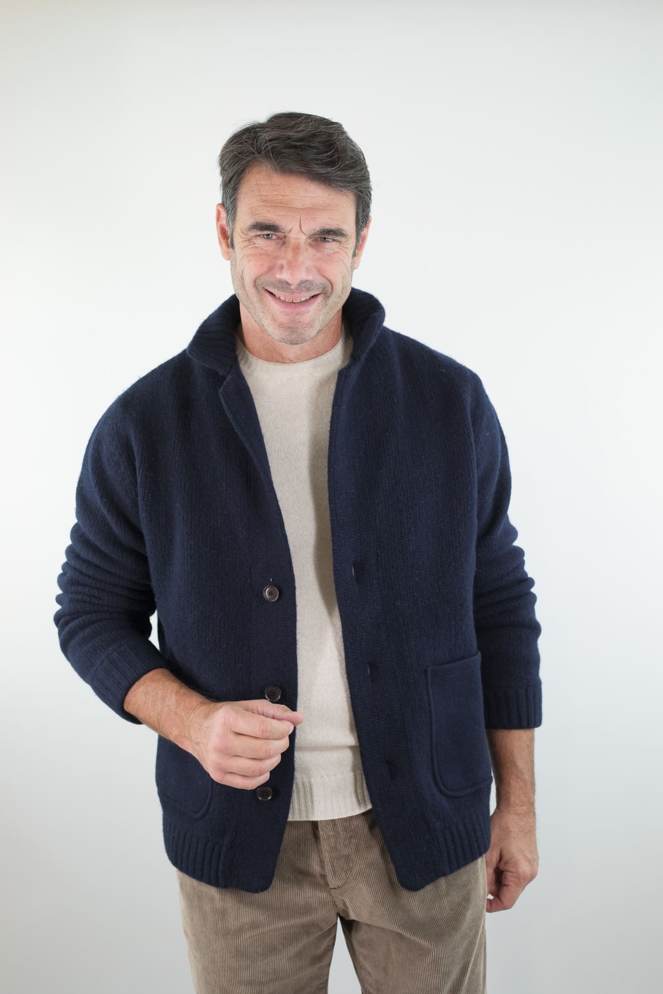 LUCIANO BARBERA Cardigan Lana Cashmere Blu Navy