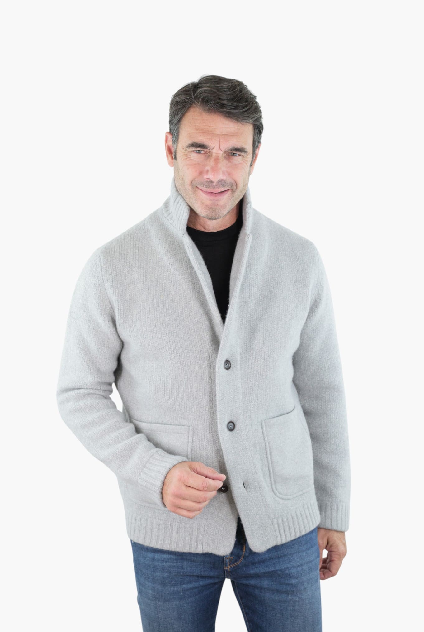 LUCIANO BARBERA Cardigan Lana Cashmere Grigio Chiaro