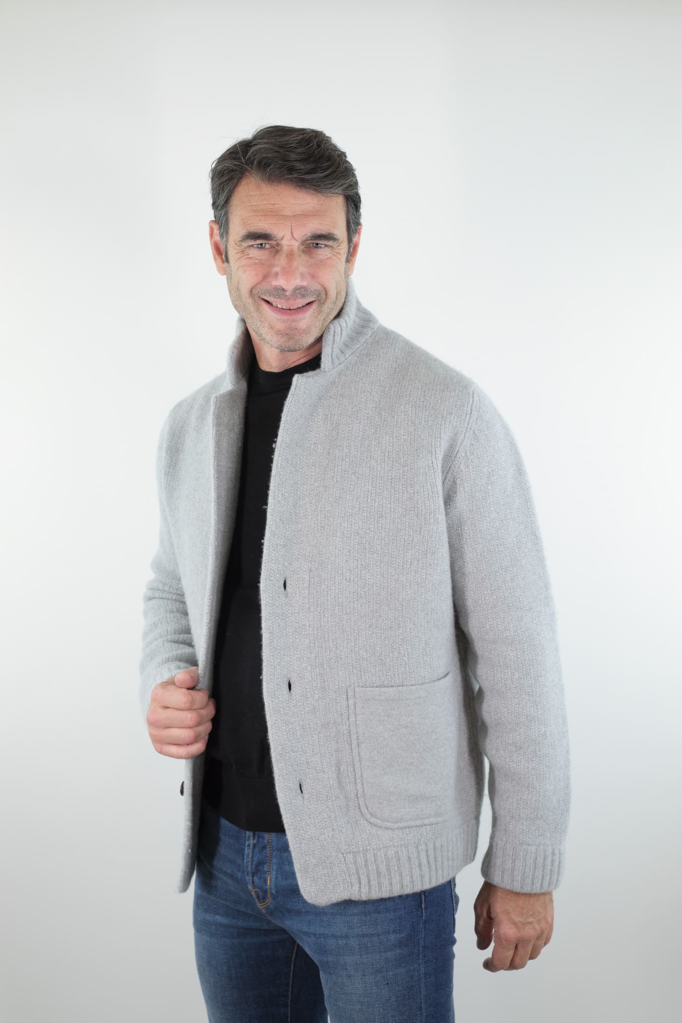 LUCIANO BARBERA Cardigan Lana Cashmere Grigio Chiaro