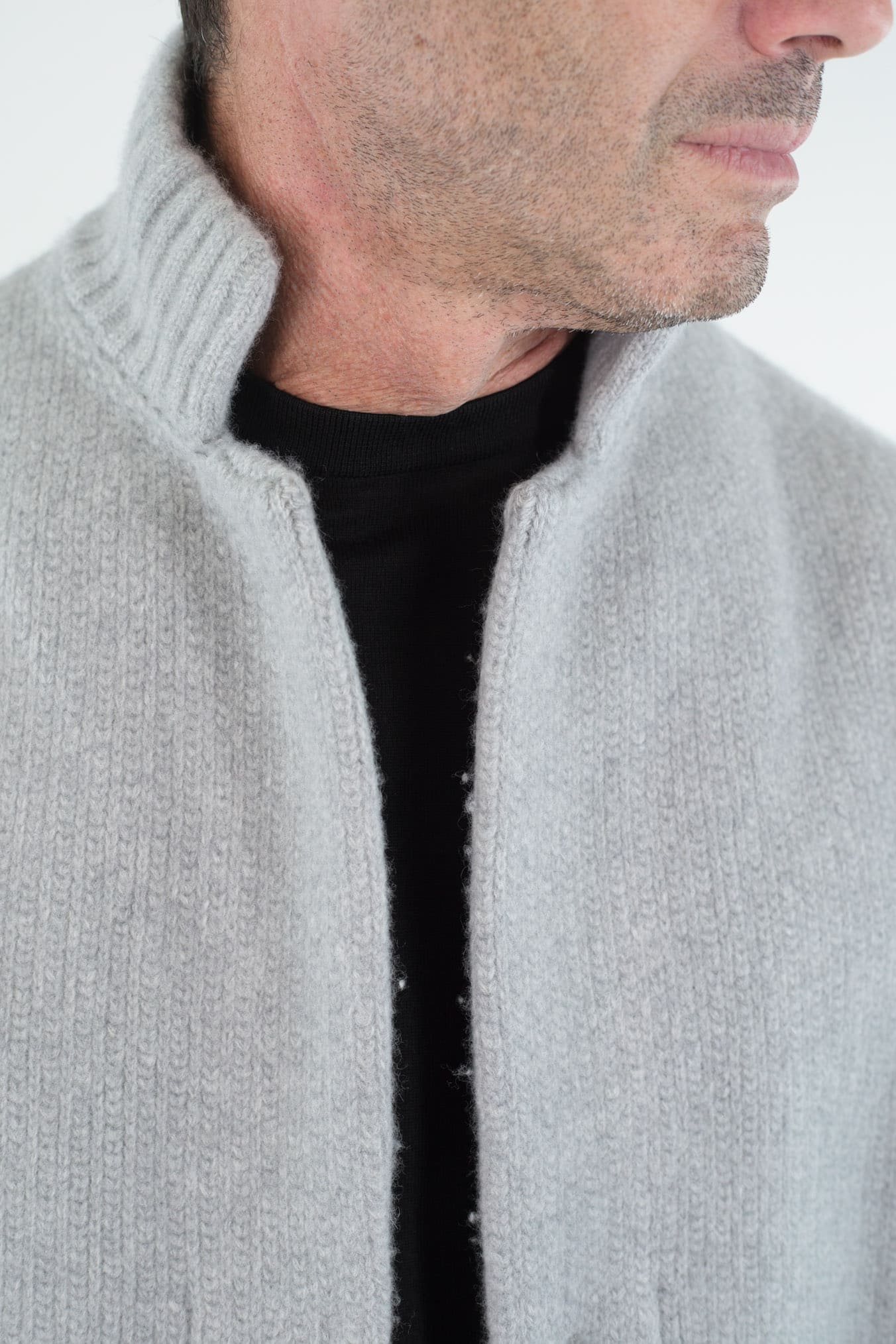 LUCIANO BARBERA Cardigan Lana Cashmere Grigio Chiaro