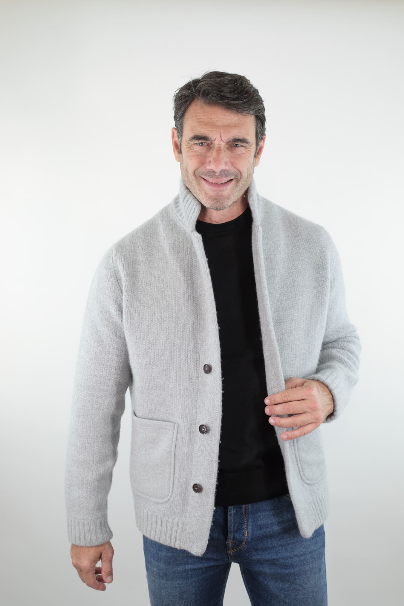 LUCIANO BARBERA Cardigan Lana Cashmere Grigio Chiaro