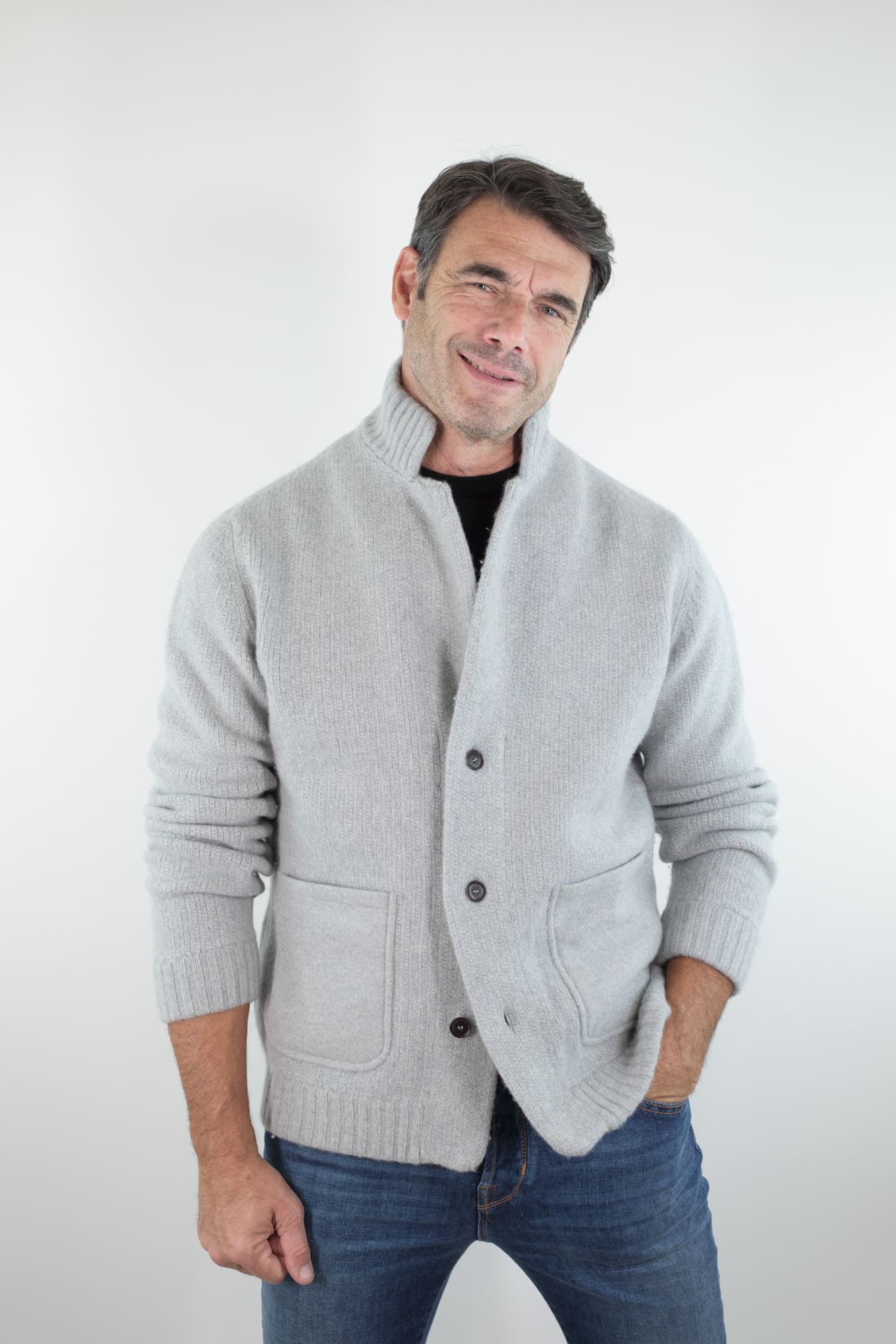LUCIANO BARBERA Cardigan Lana Cashmere Grigio Chiaro