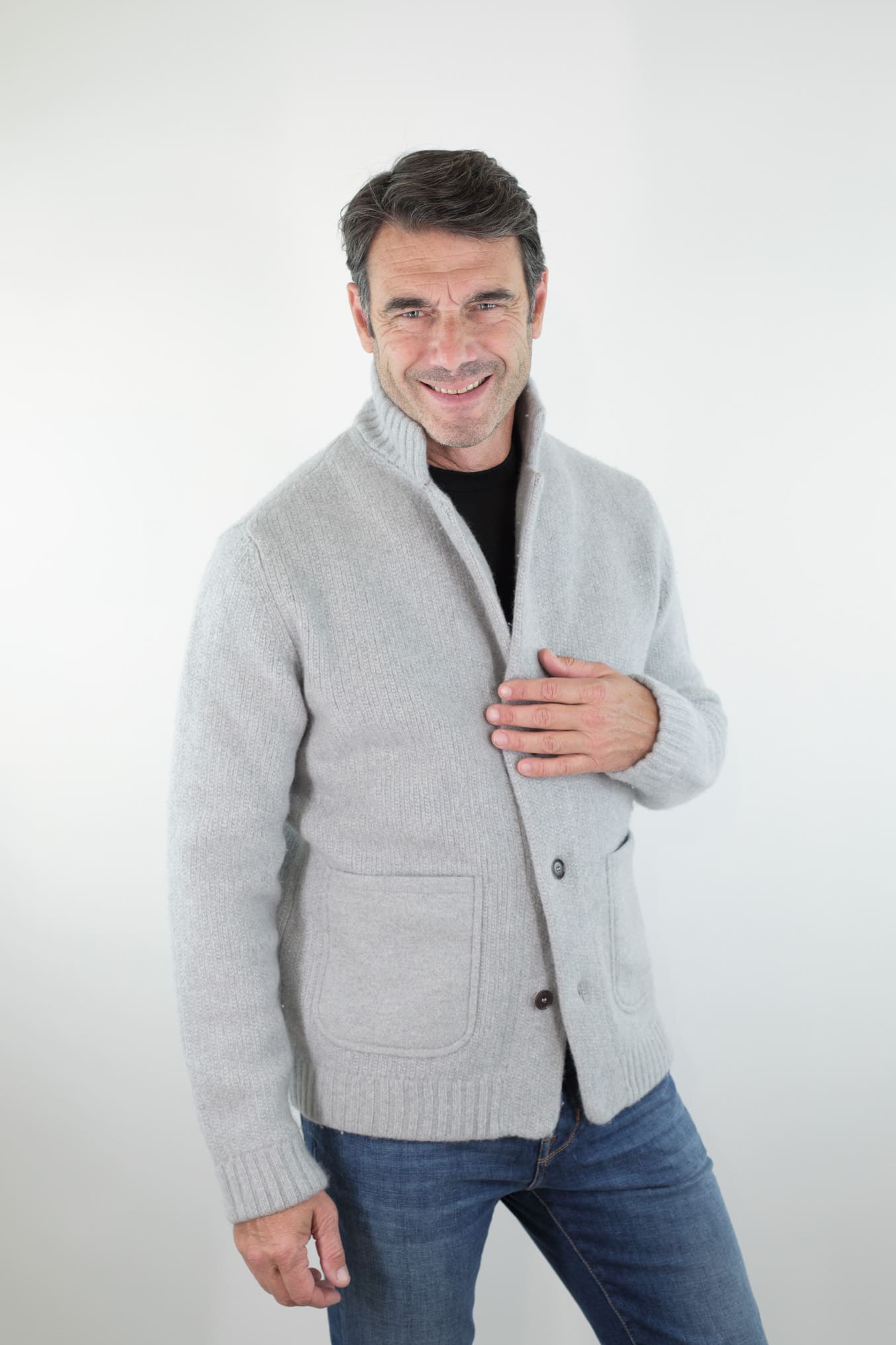 LUCIANO BARBERA Cardigan Lana Cashmere Grigio Chiaro