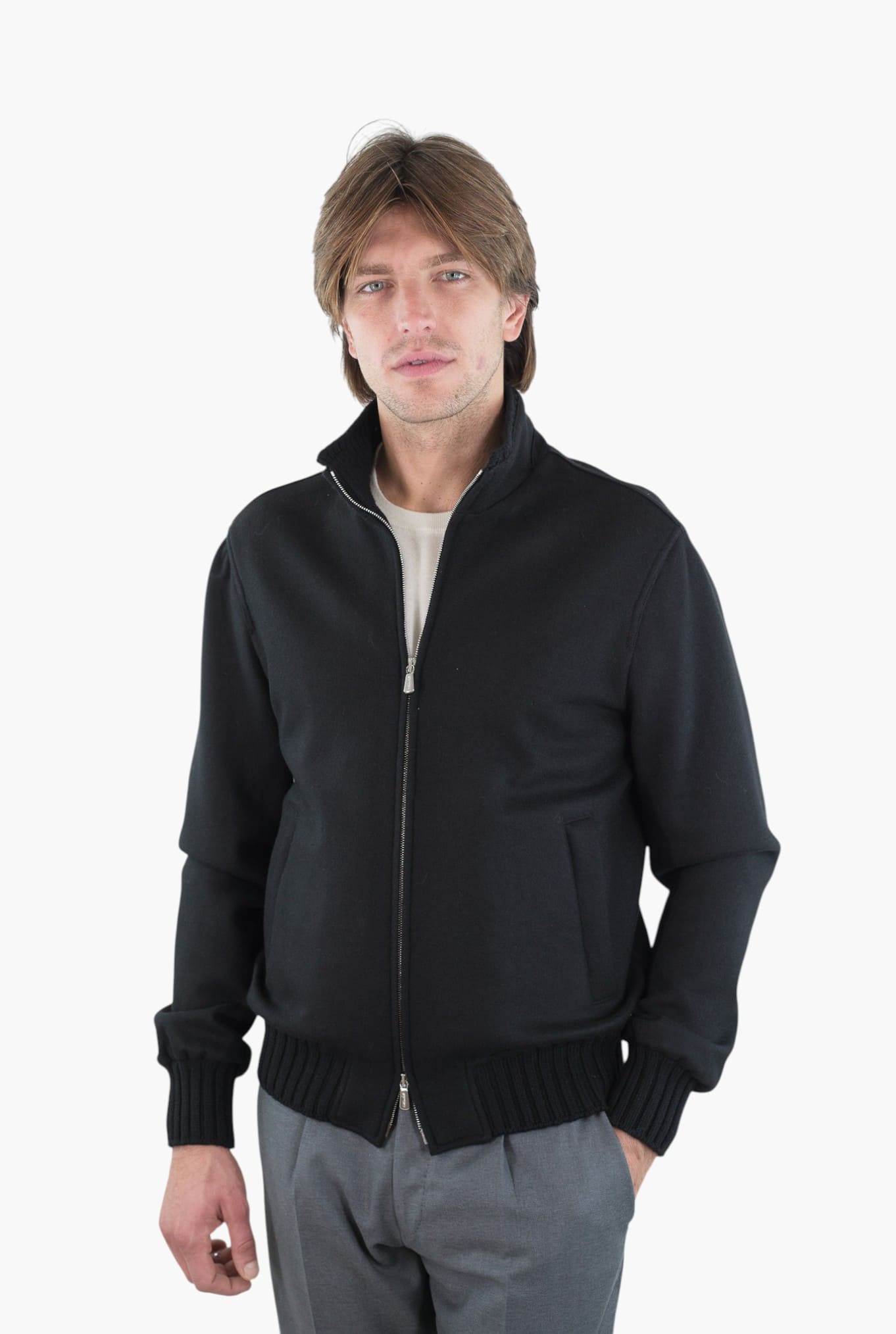 MANDELLI Giubbino Jersey Cashmere Loro Piana Nero