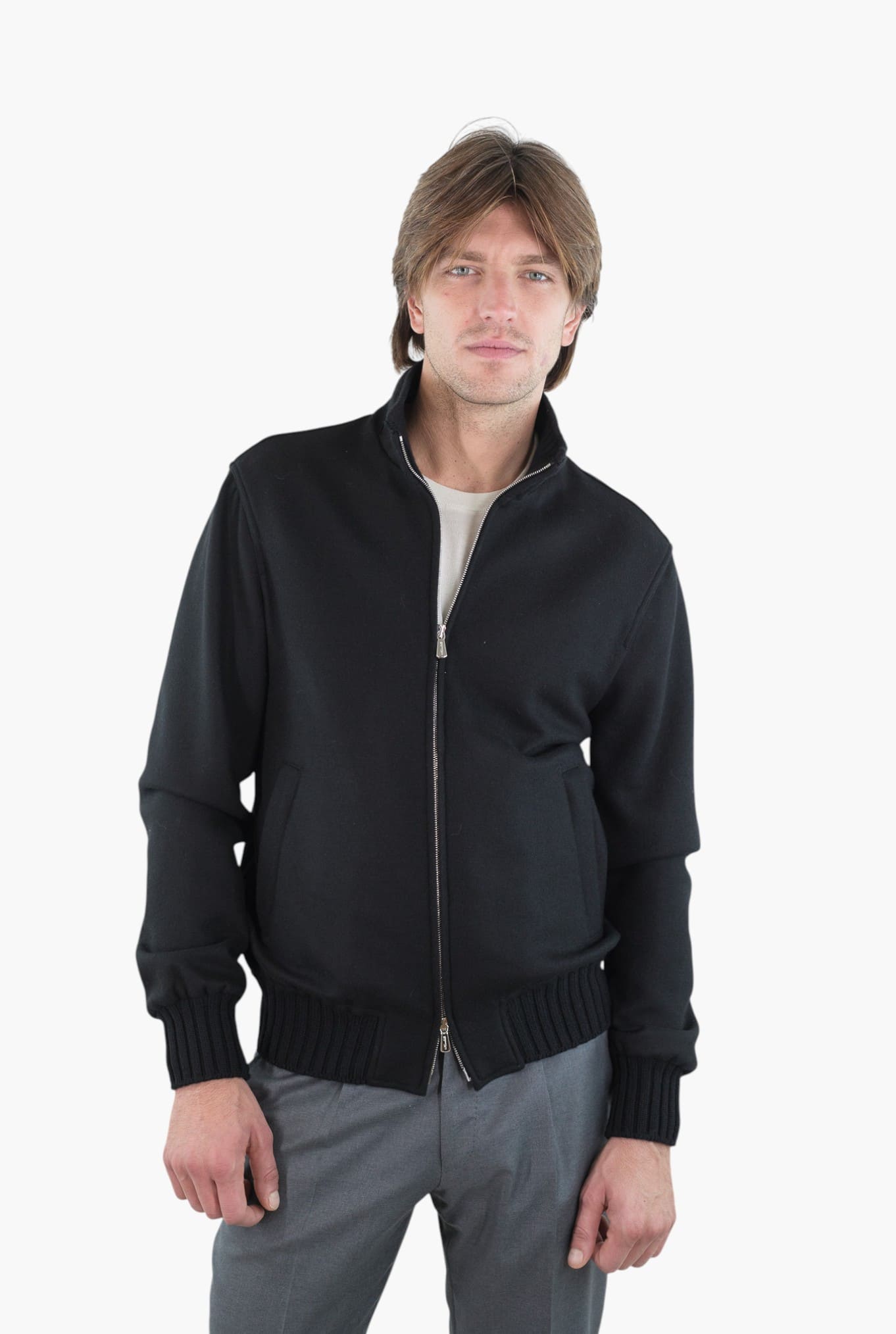 MANDELLI Giubbino Jersey Cashmere Loro Piana Nero