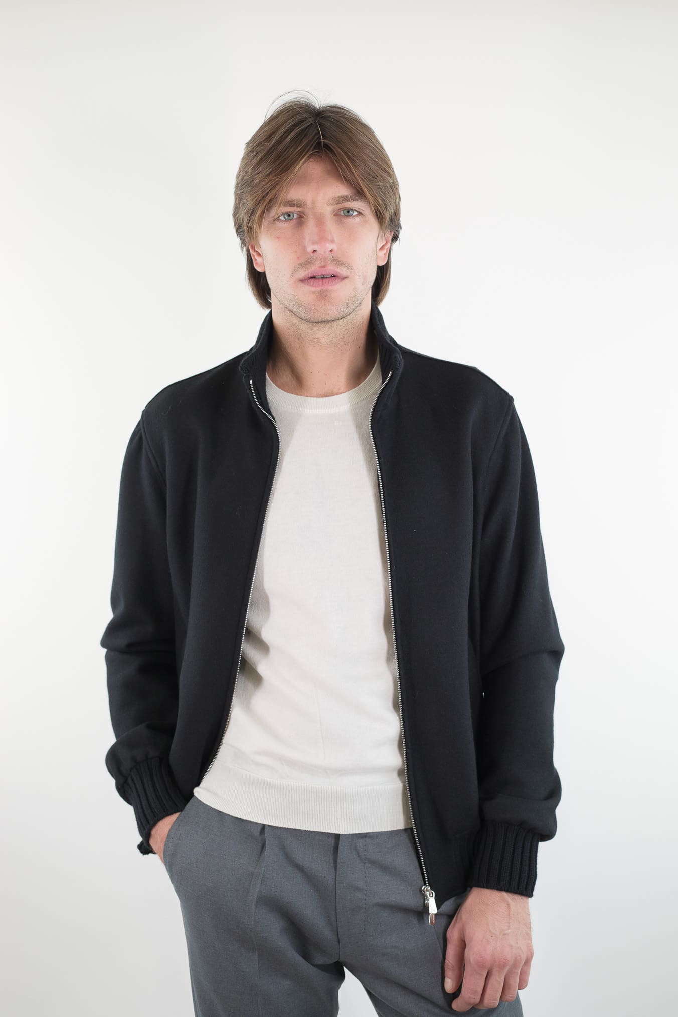 MANDELLI Giubbino Jersey Cashmere Loro Piana Nero