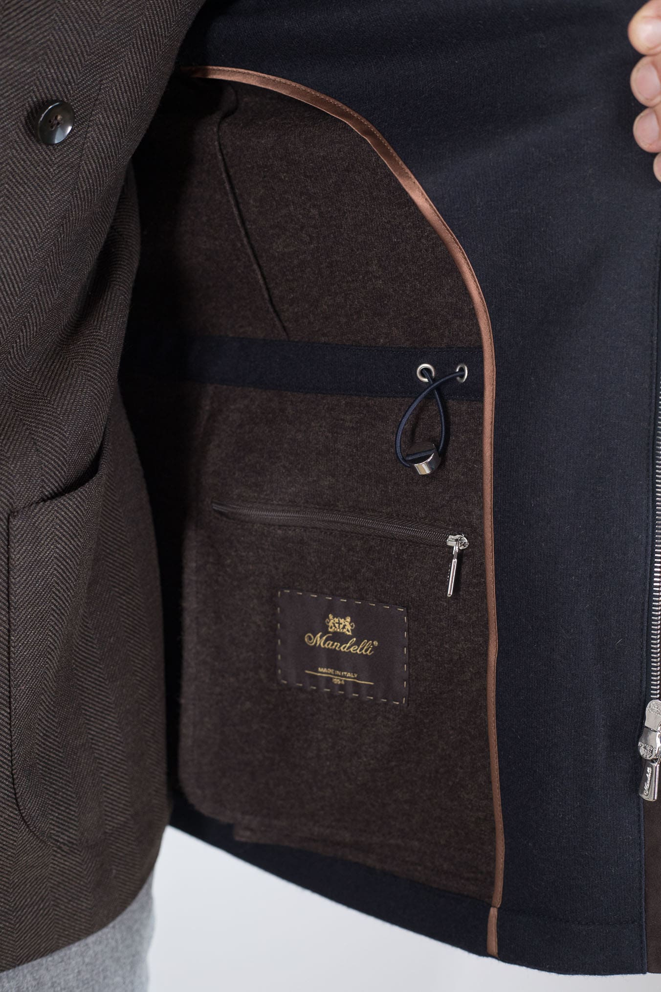 MANDELLI Giaccone Cashmere Blu Collo Visone Removibile