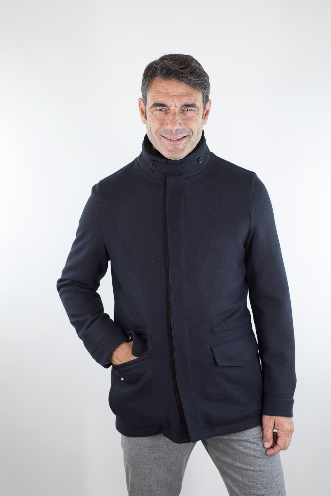 MANDELLI Giaccone Cashmere Blu Collo Visone Removibile