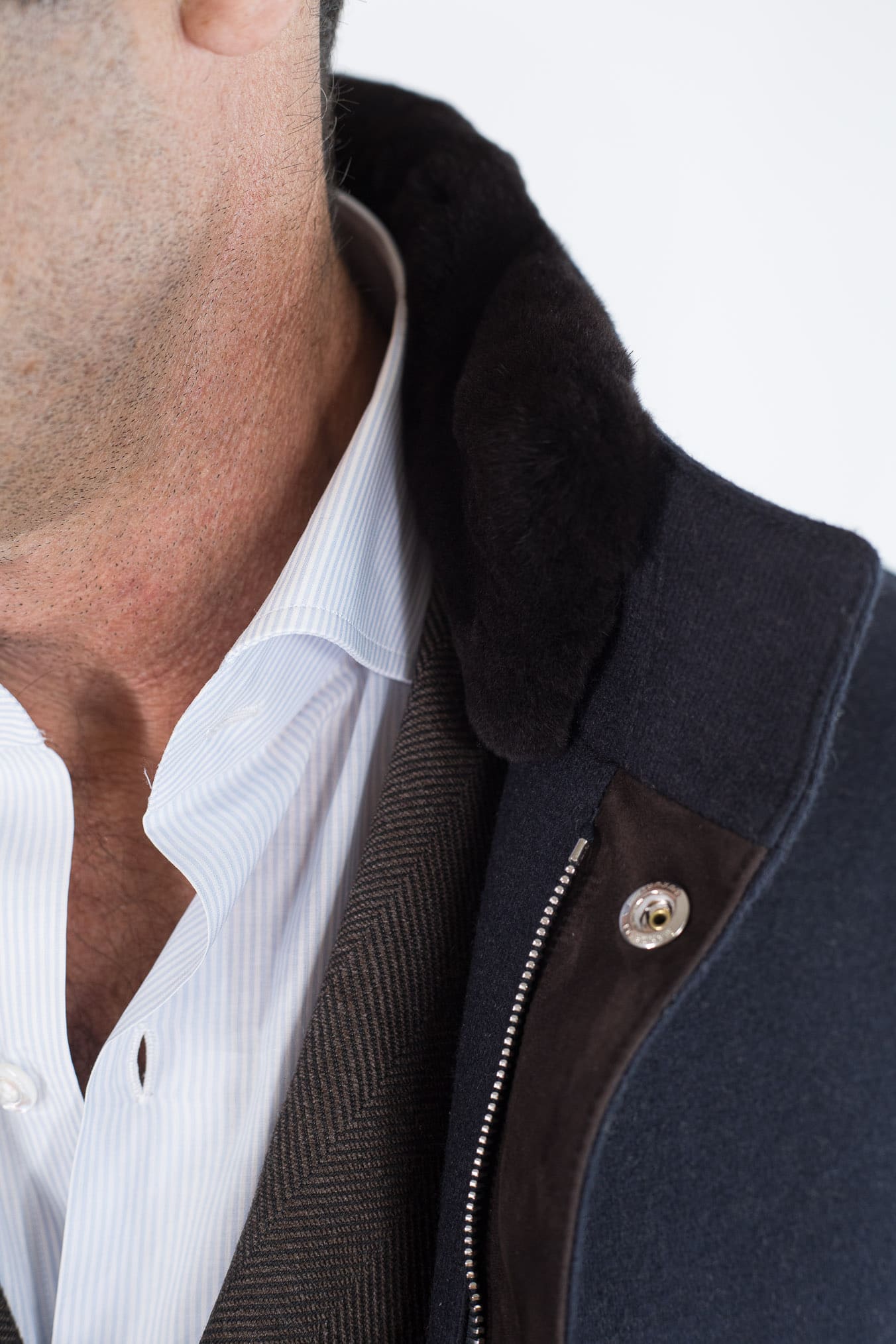 MANDELLI Giaccone Cashmere Blu Collo Visone Removibile