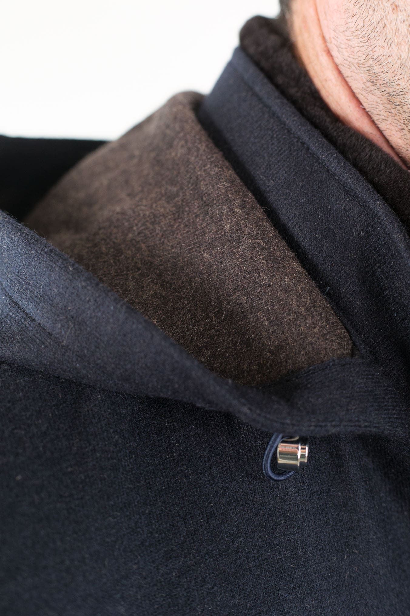 MANDELLI Cappotto Jersey Cashmere Visone Cappuccio Blu