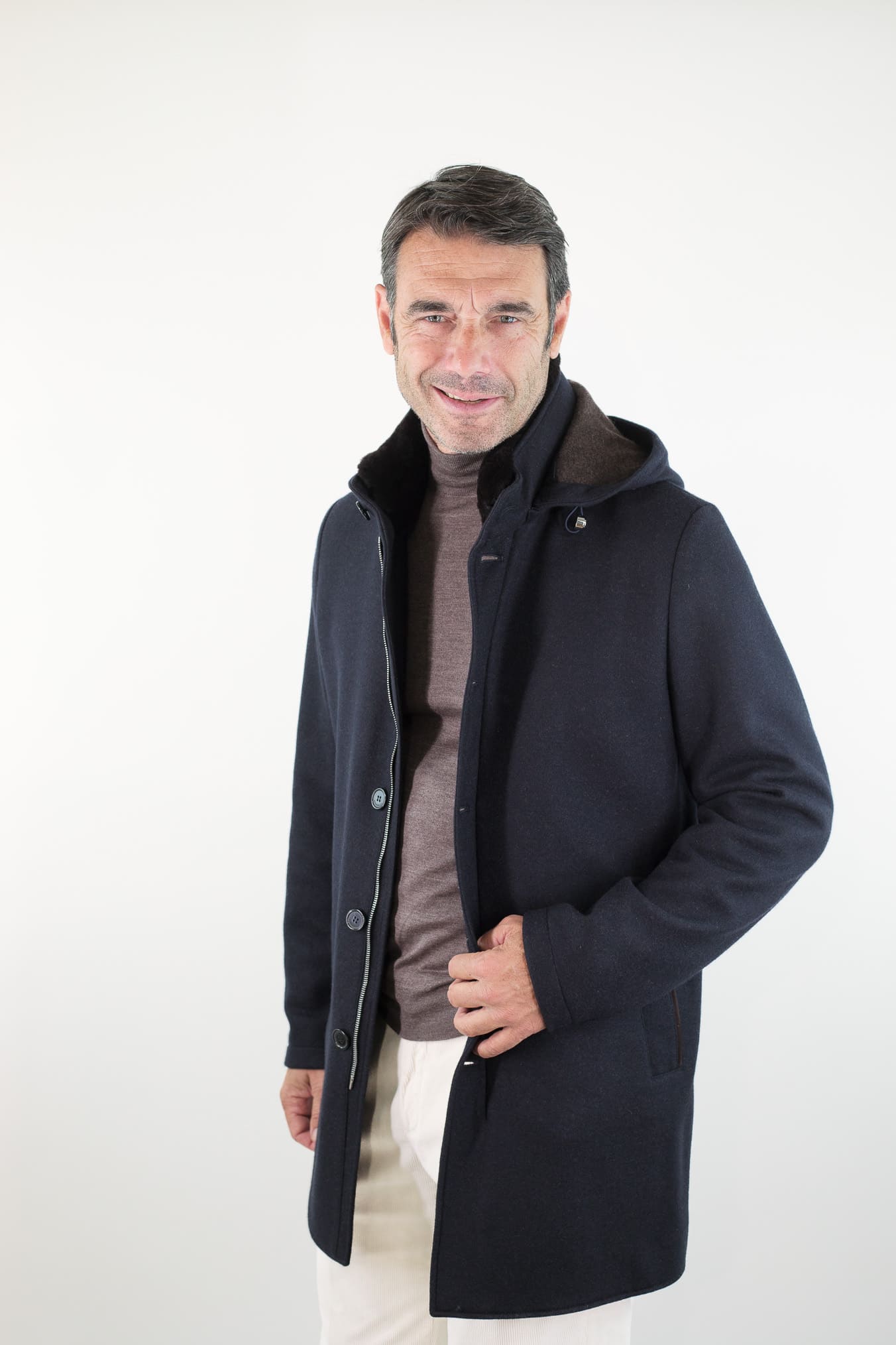 MANDELLI Cappotto Jersey Cashmere Visone Cappuccio Blu