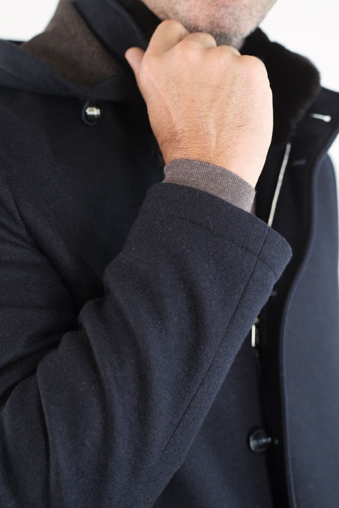 MANDELLI Cappotto Jersey Cashmere Visone Cappuccio Blu