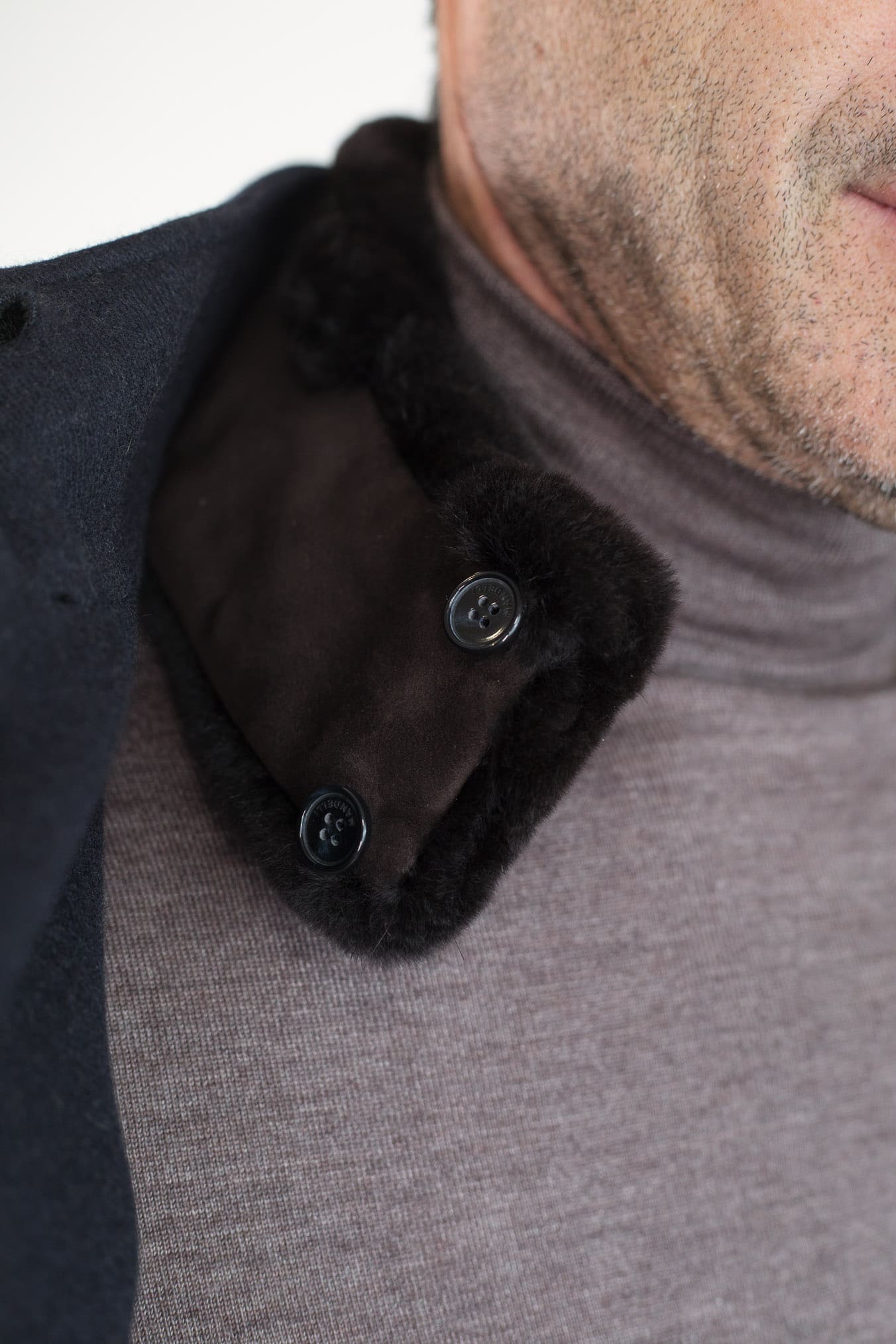 MANDELLI Cappotto Jersey Cashmere Visone Cappuccio Blu