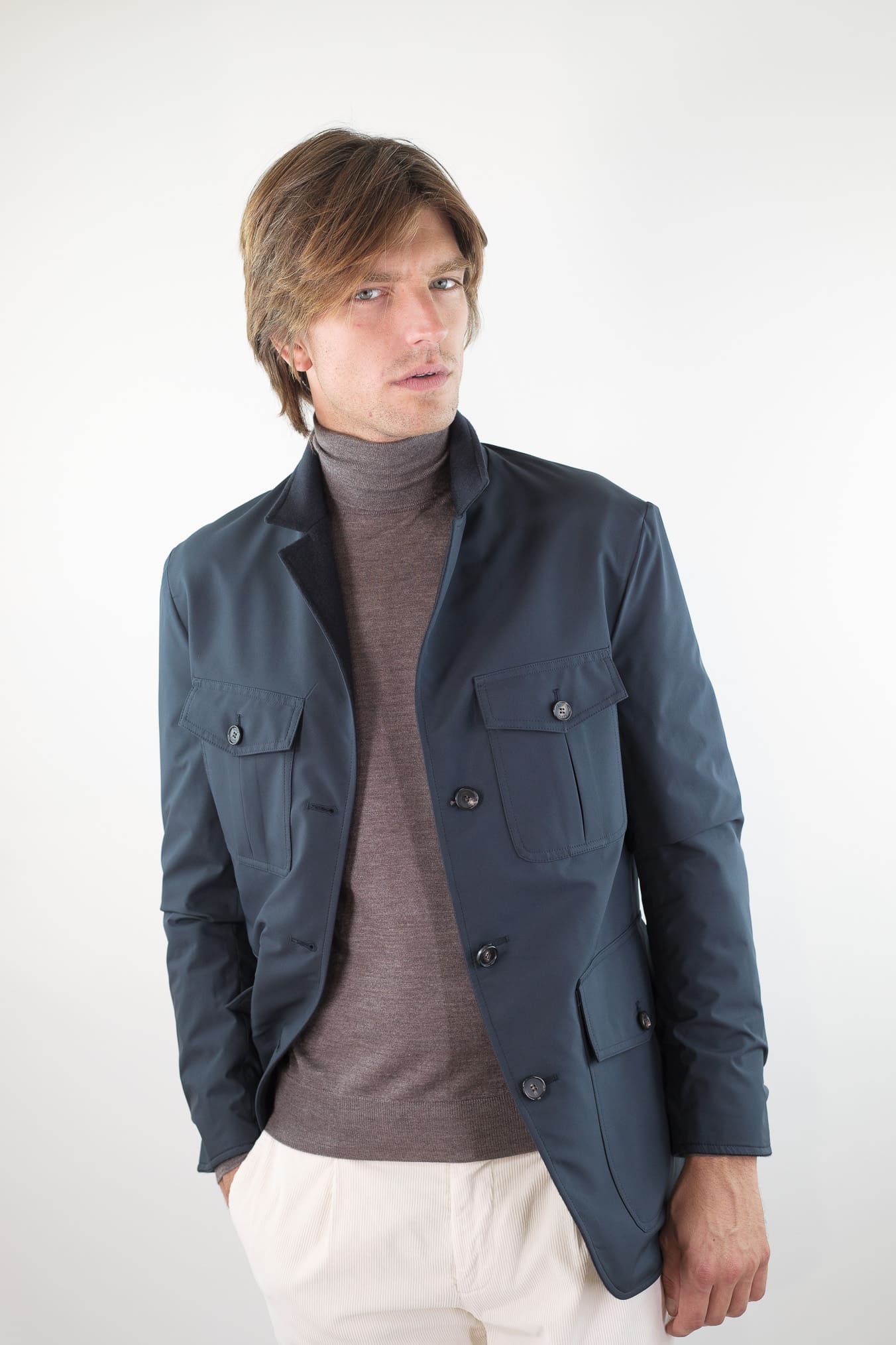 MANTO Blazer Cashmere Reversibile Field Jacket Blu