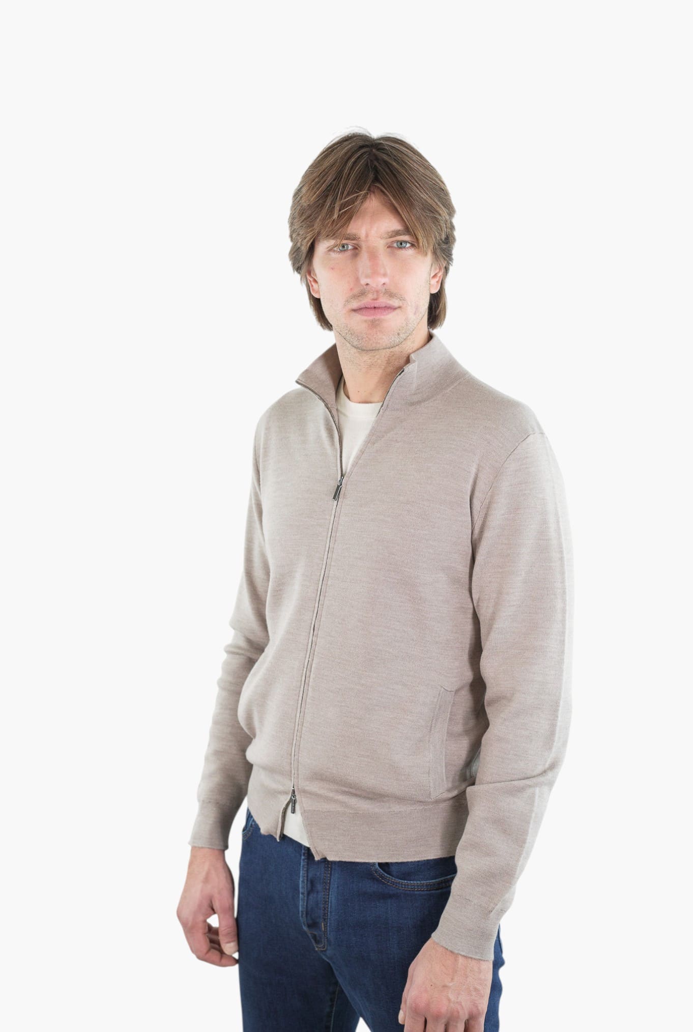OTTAVIANI Maglia Full Zip Merinos Extrafine Beige