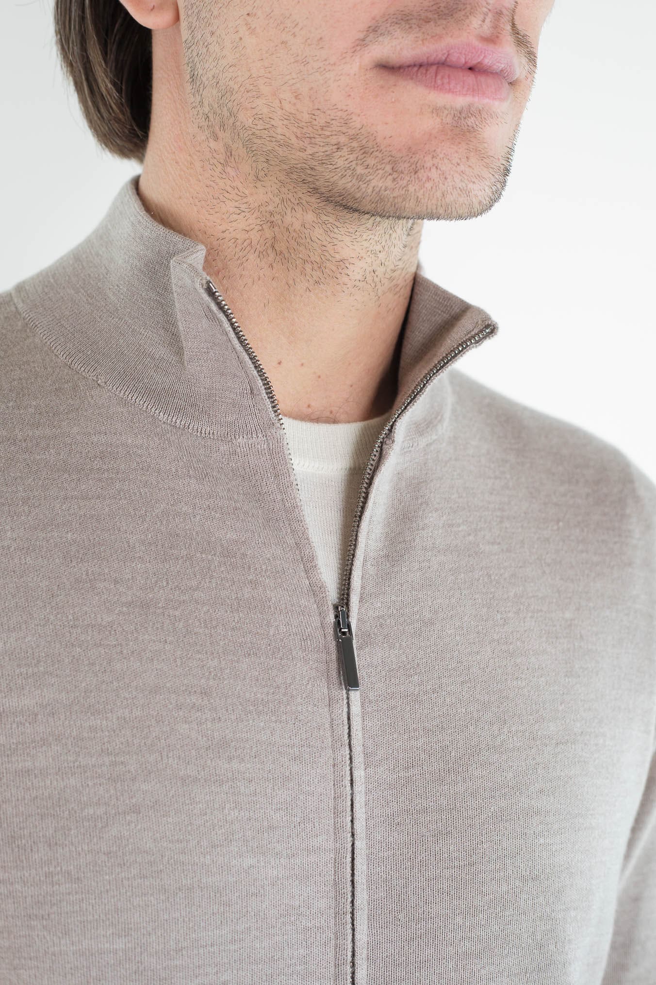OTTAVIANI Maglia Full Zip Merinos Extrafine Beige