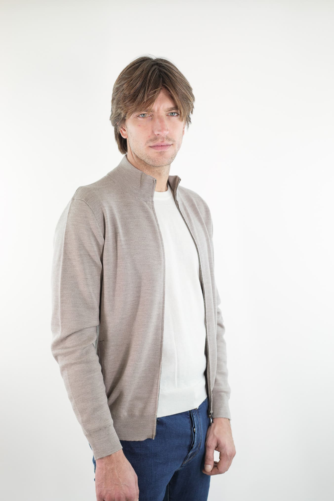 OTTAVIANI Maglia Full Zip Merinos Extrafine Beige