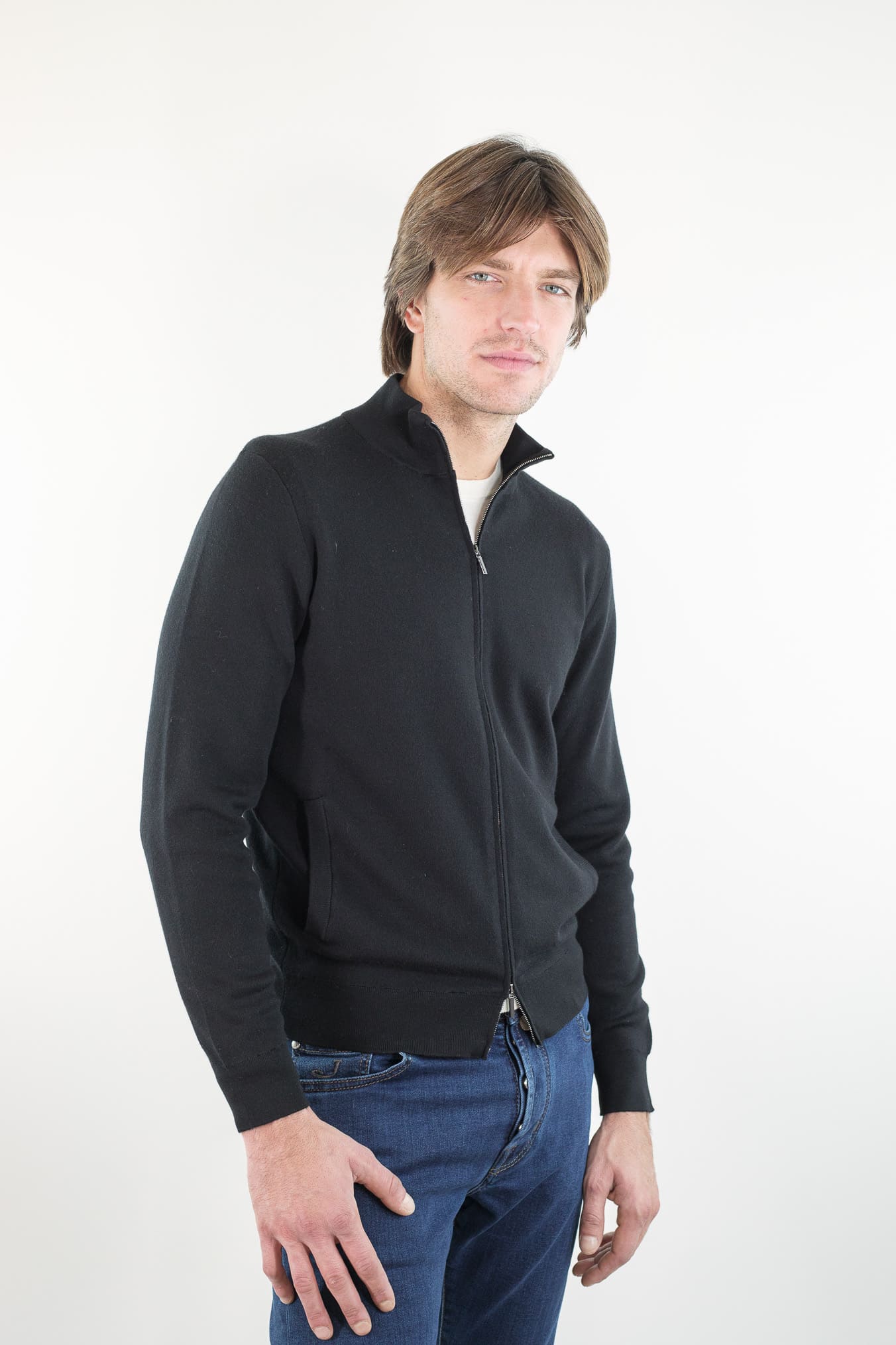 OTTAVIANI Maglia Full Zip Merinos Extrafine Nera