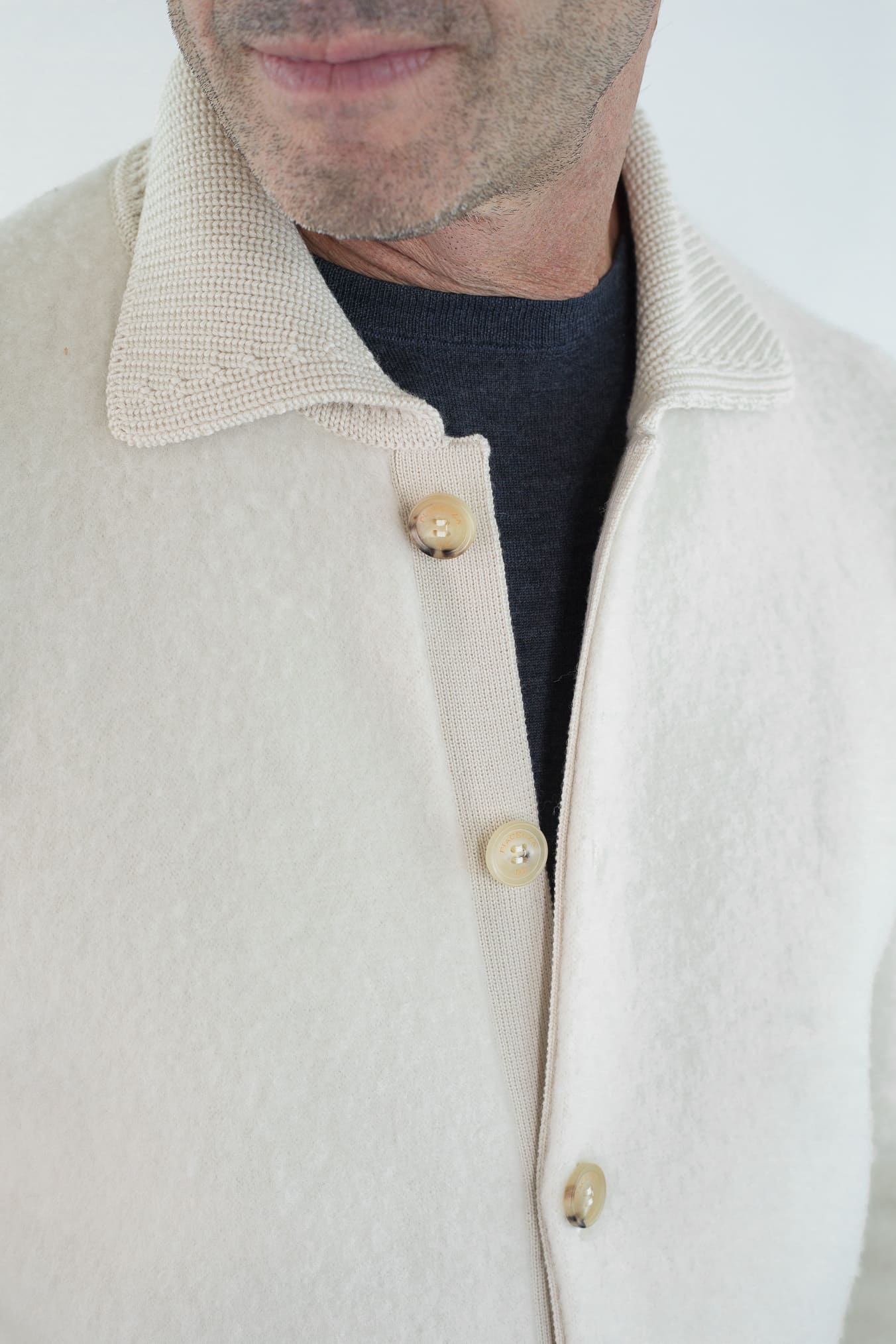 PIACENZA CASHMERE Cardigan Lana Grattata Bianco Panna