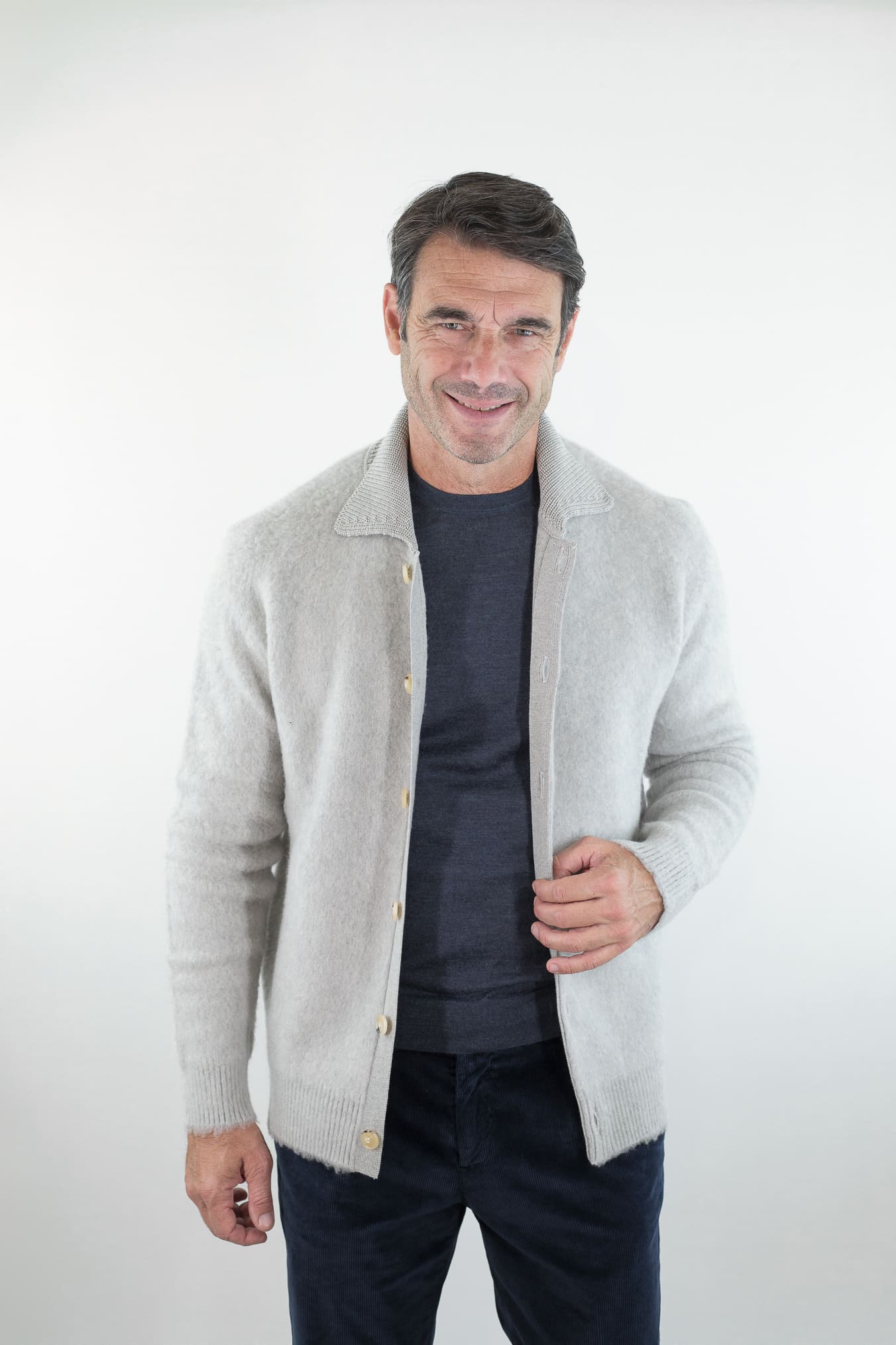 PIACENZA CASHMERE Cardigan Lana Grattata Gesso