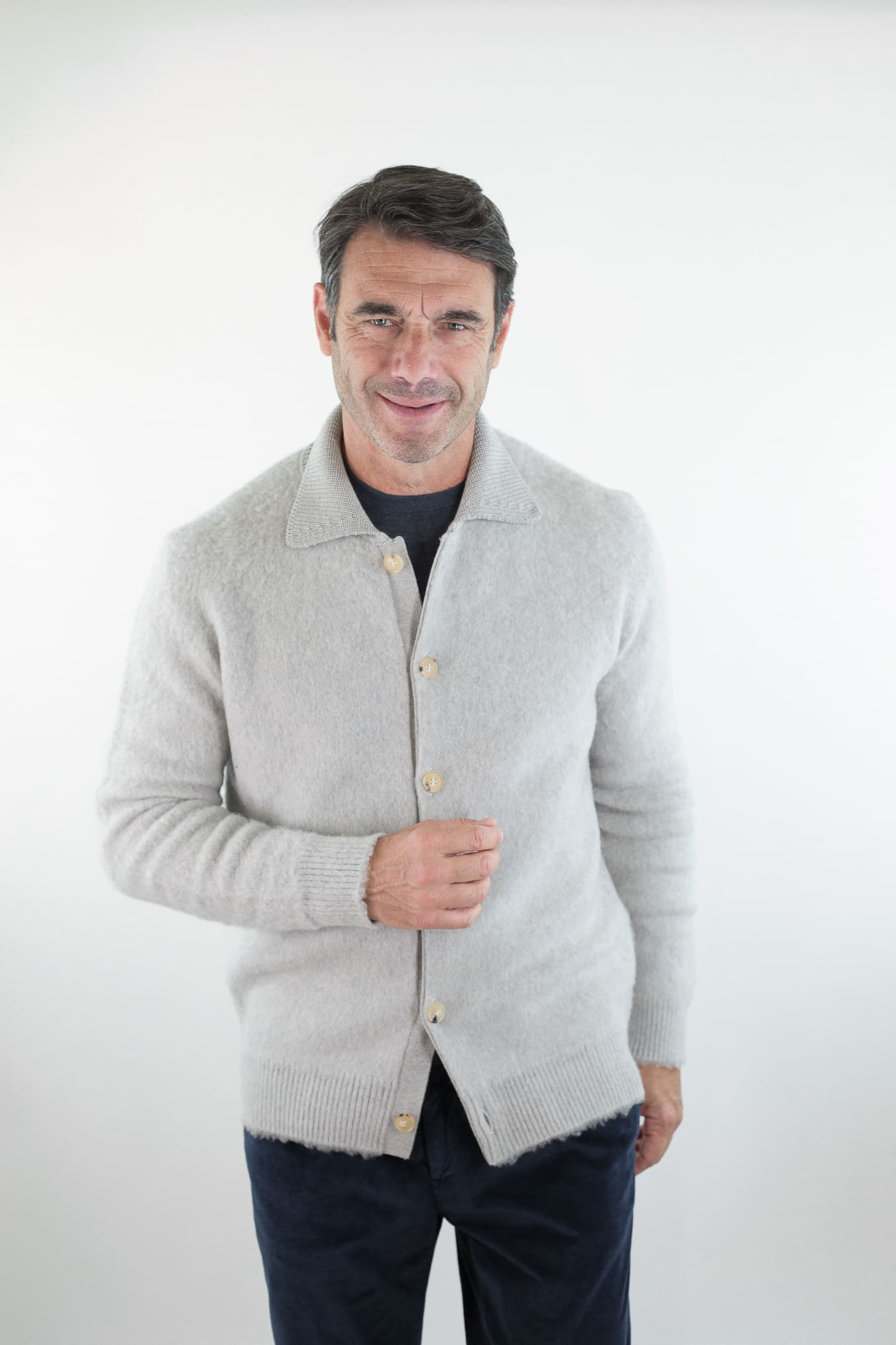 PIACENZA CASHMERE Cardigan Lana Grattata Gesso