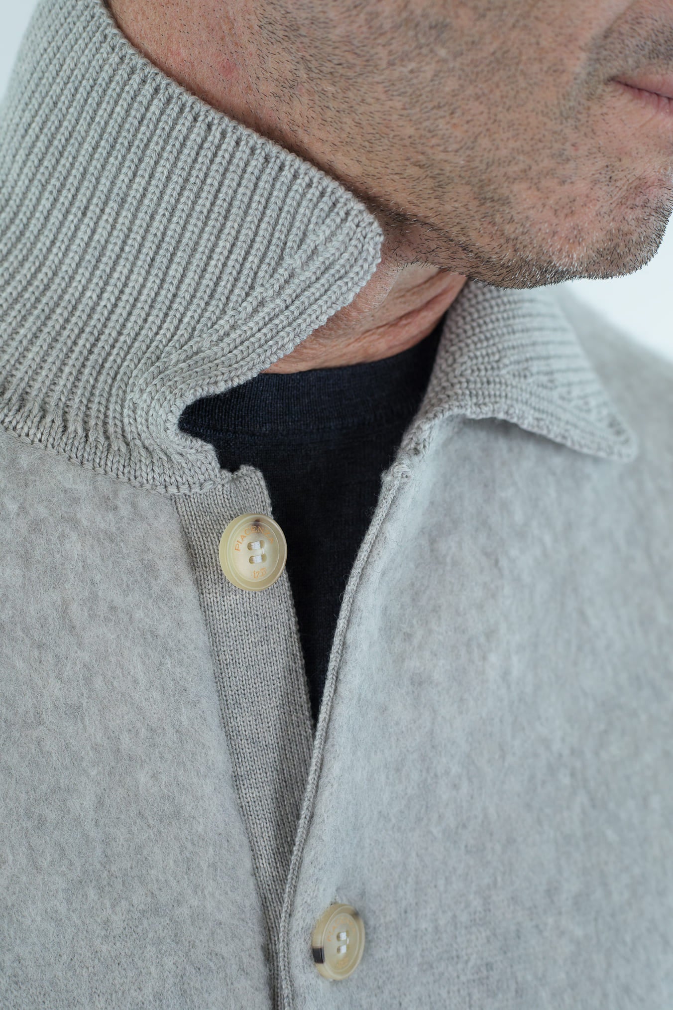 PIACENZA CASHMERE Cardigan Lana Grattata Gesso