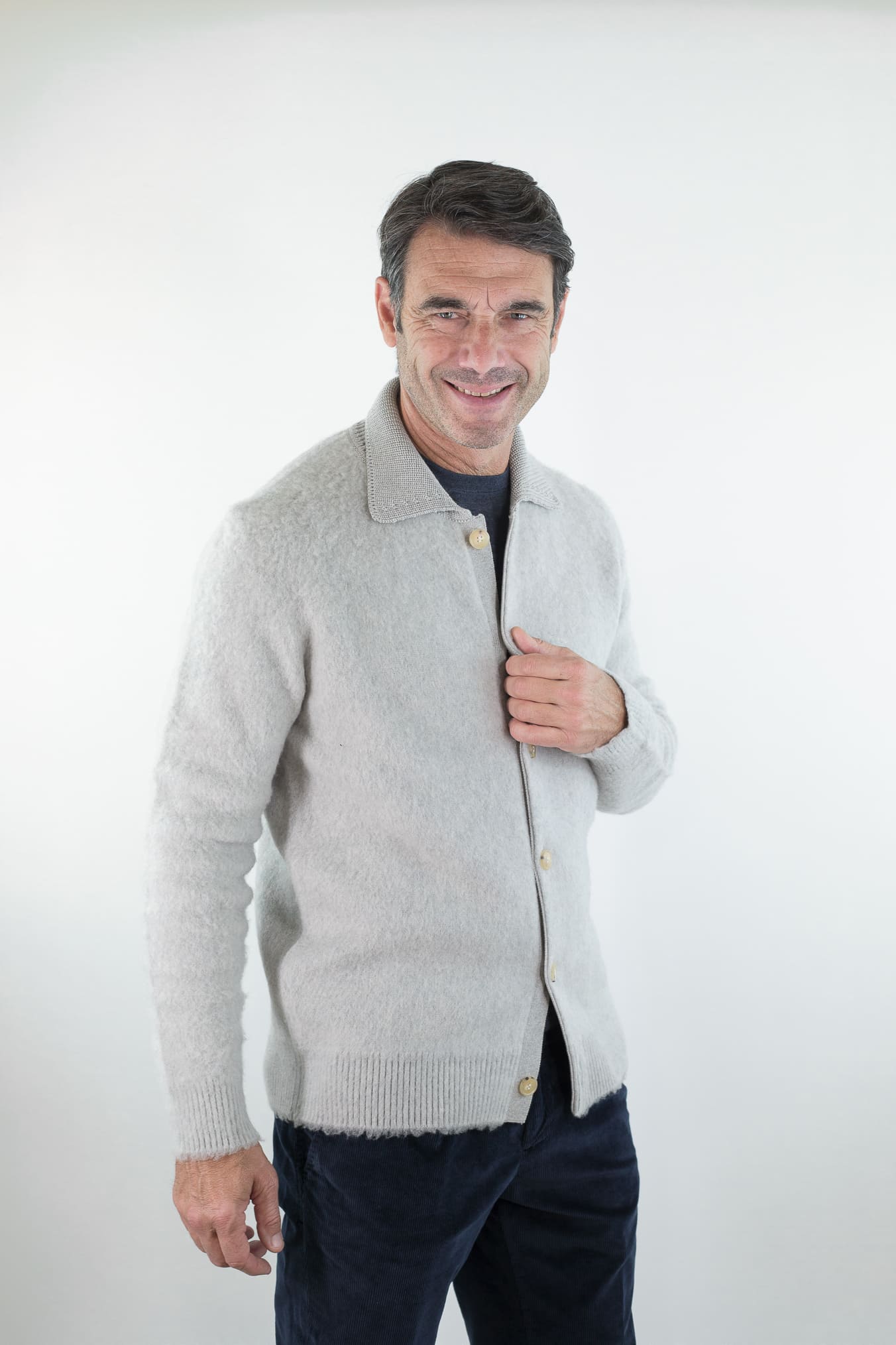 PIACENZA CASHMERE Cardigan Lana Grattata Gesso