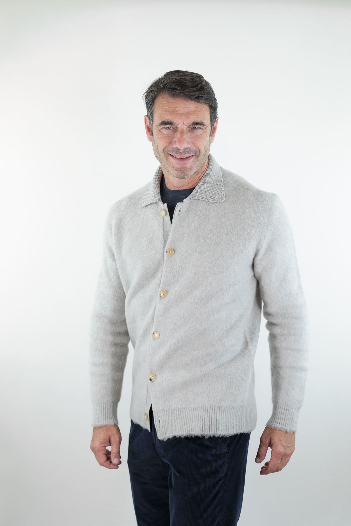 PIACENZA CASHMERE Cardigan Lana Grattata Gesso