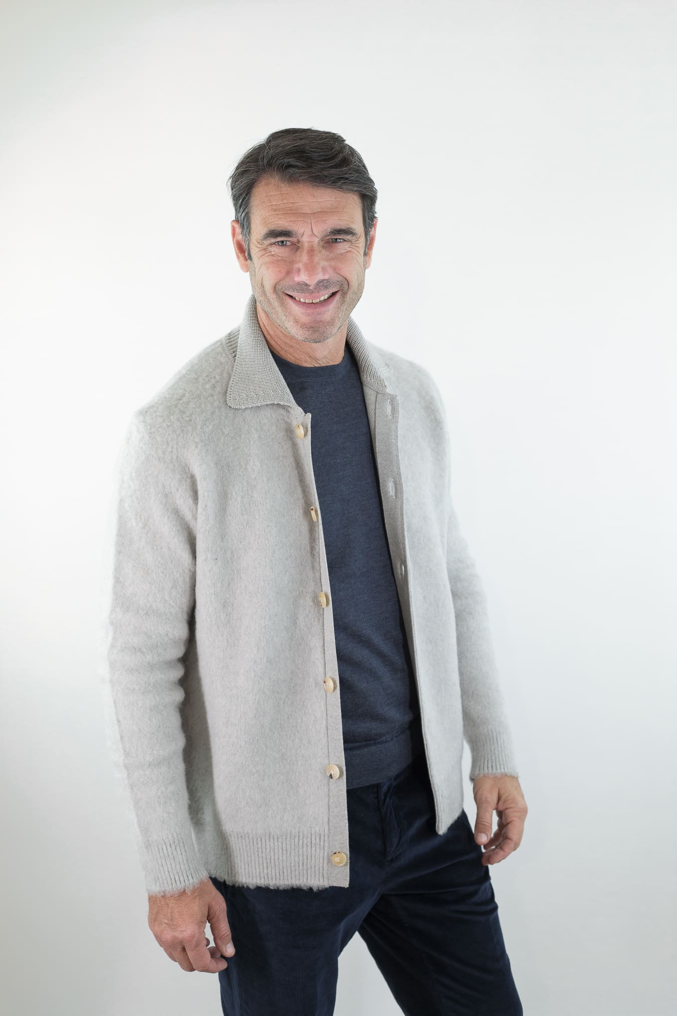 PIACENZA CASHMERE Cardigan Lana Grattata Gesso