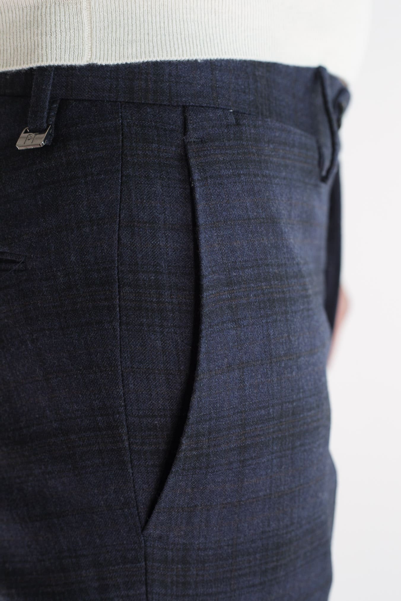 PT Pantaloni Flanella Lana Check Blu Marrone