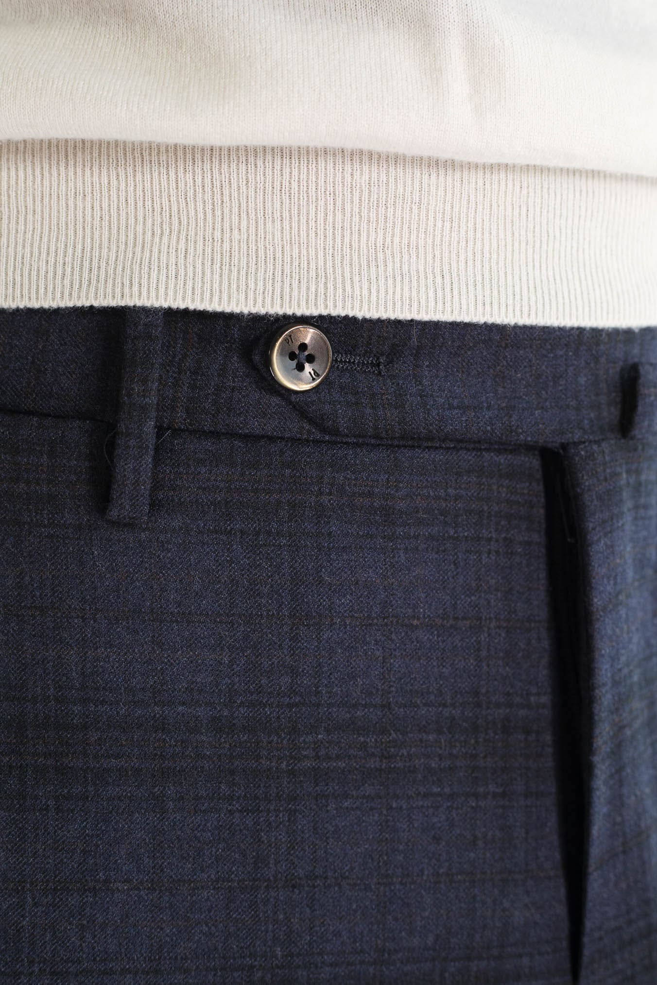 PT Pantaloni Flanella Lana Check Blu Marrone