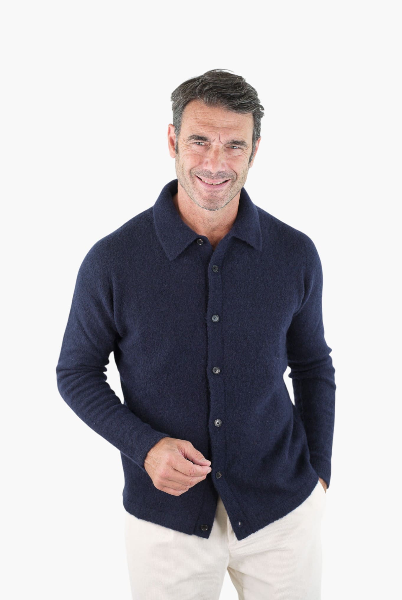 ROBERTO COLLINA Camicia Supersoft Cashmere e Seta Blu Navy