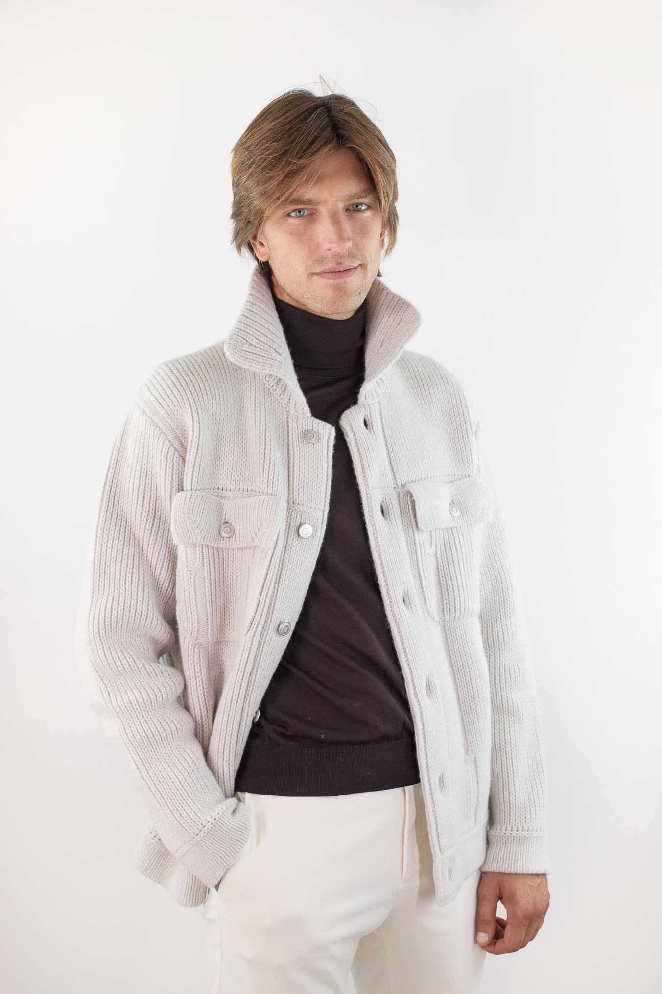 ROBERTO COLLINA Overshirt Lana Cashmere Gesso