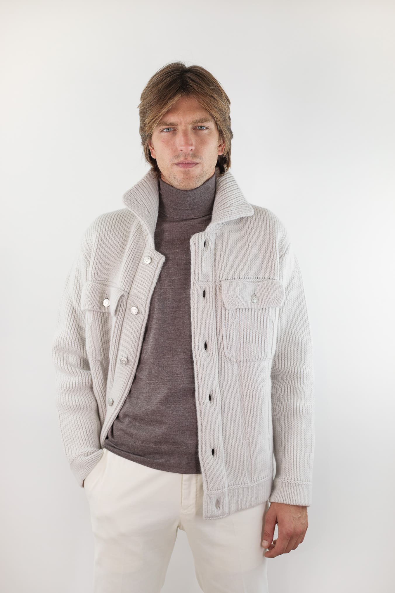 ROBERTO COLLINA Overshirt Lana Cashmere Gesso