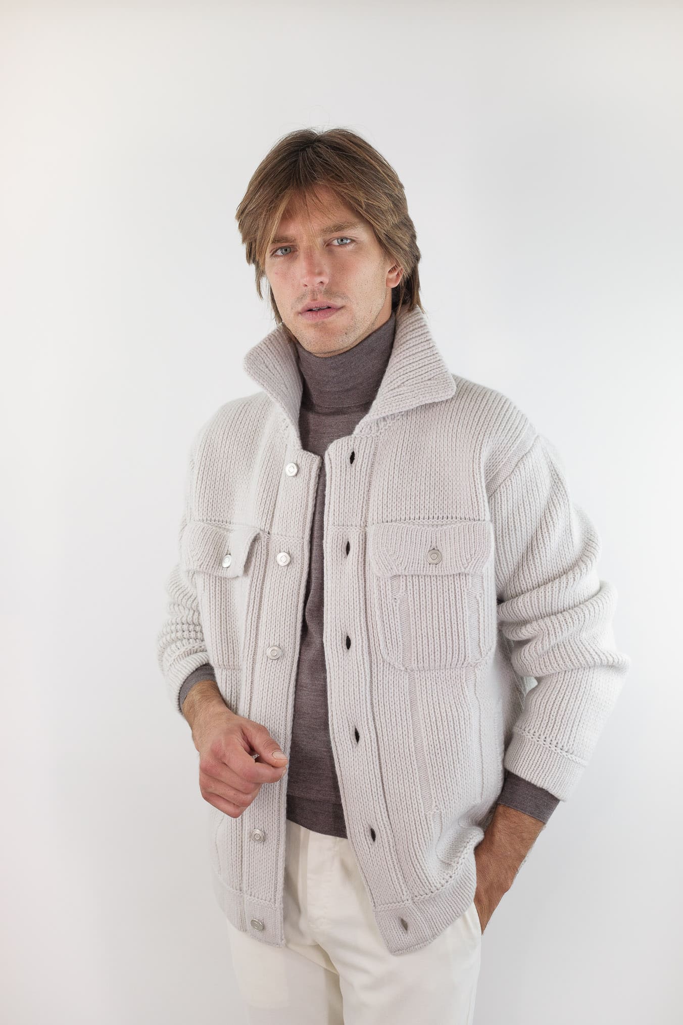 ROBERTO COLLINA Overshirt Lana Cashmere Gesso