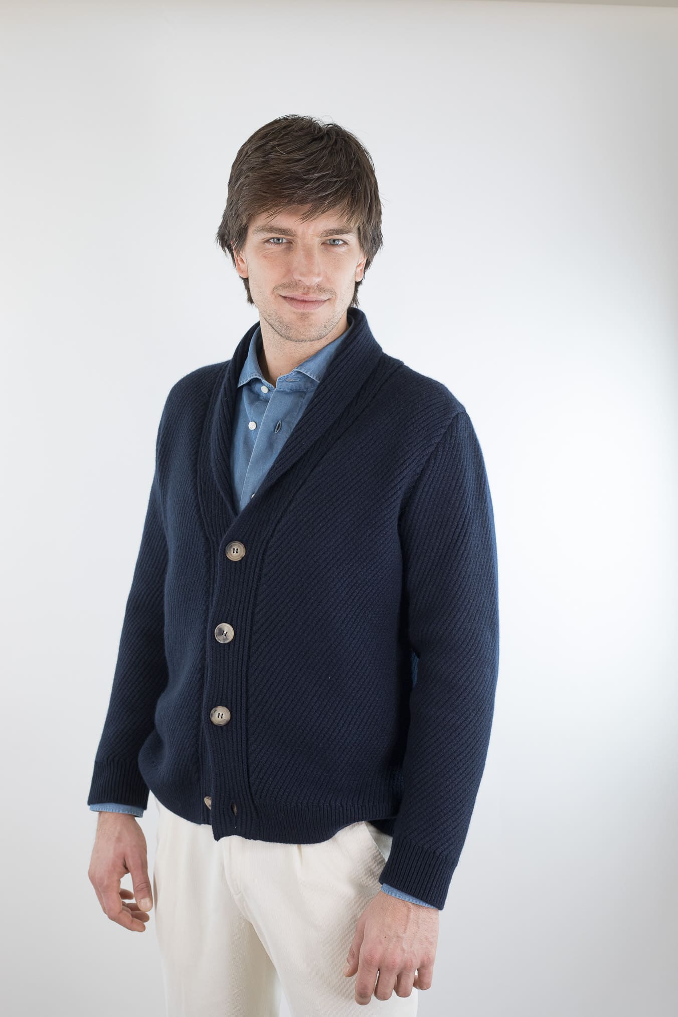 SVEVO PARMA Cardigan Sciallato Cashmere Blu Navy