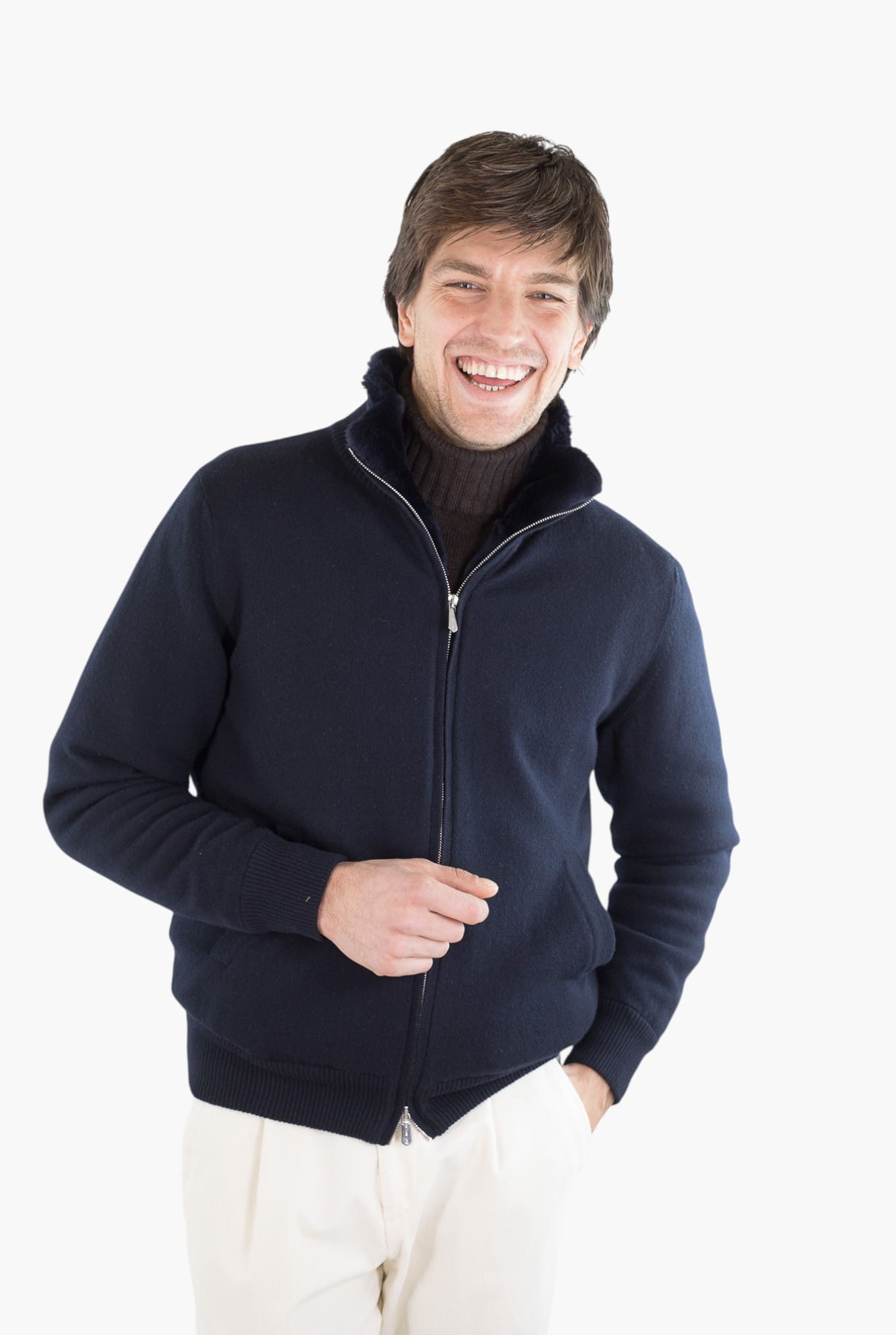 SVEVO PARMA Bomber Maglia Cashmere Castorino Blu