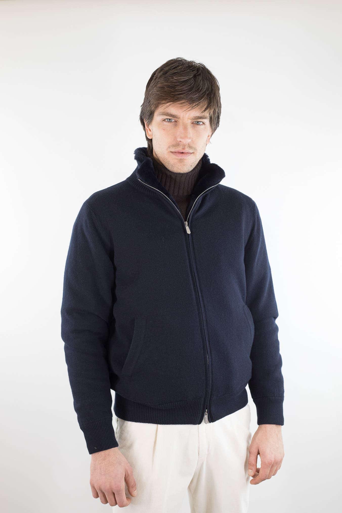 SVEVO PARMA Bomber Maglia Cashmere Castorino Blu