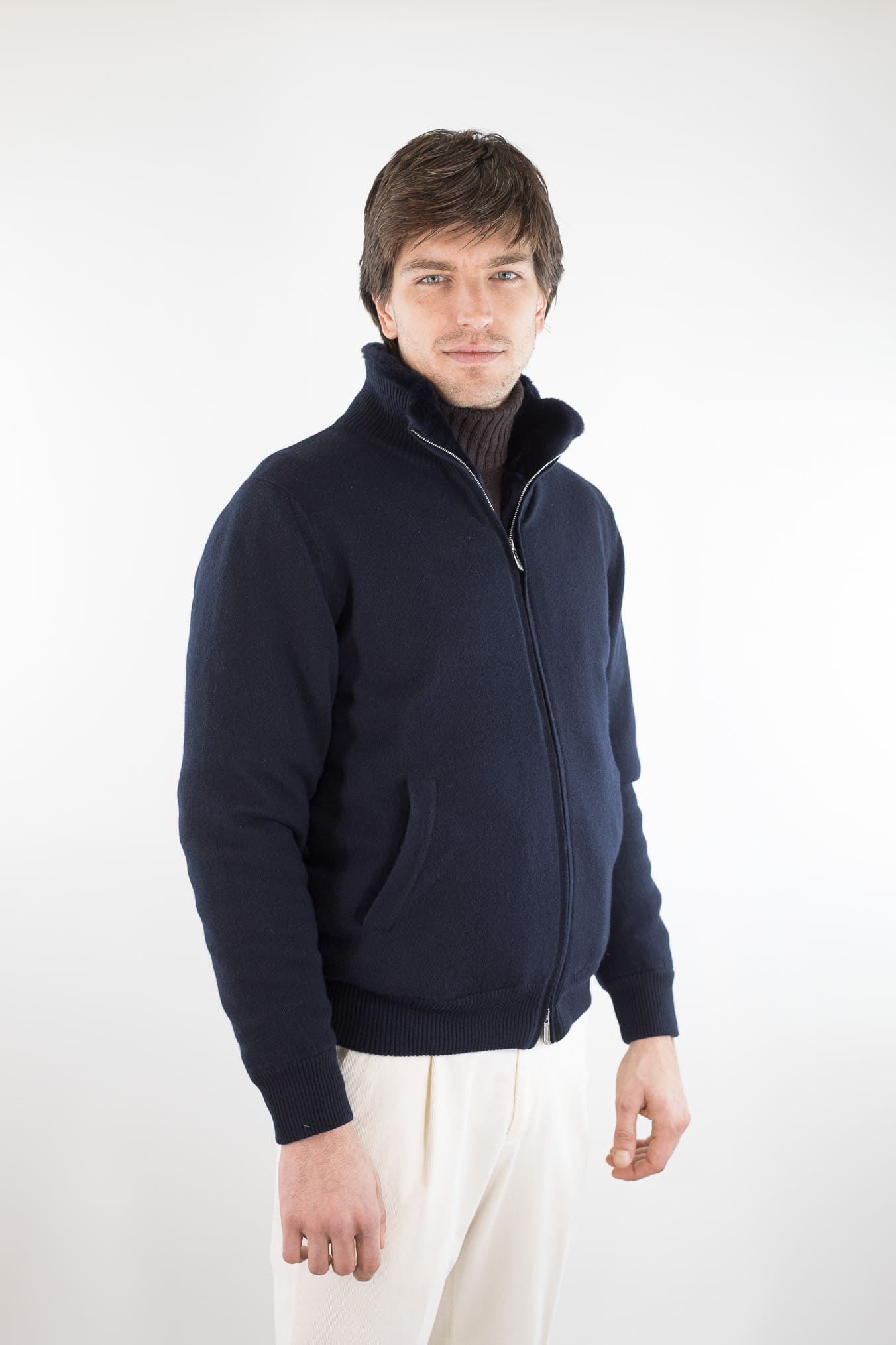 SVEVO PARMA Bomber Maglia Cashmere Castorino Blu