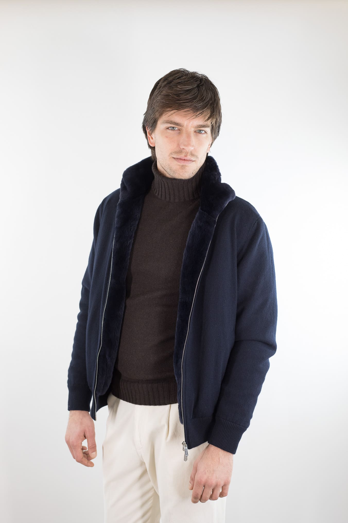 SVEVO PARMA Bomber Maglia Cashmere Castorino Blu
