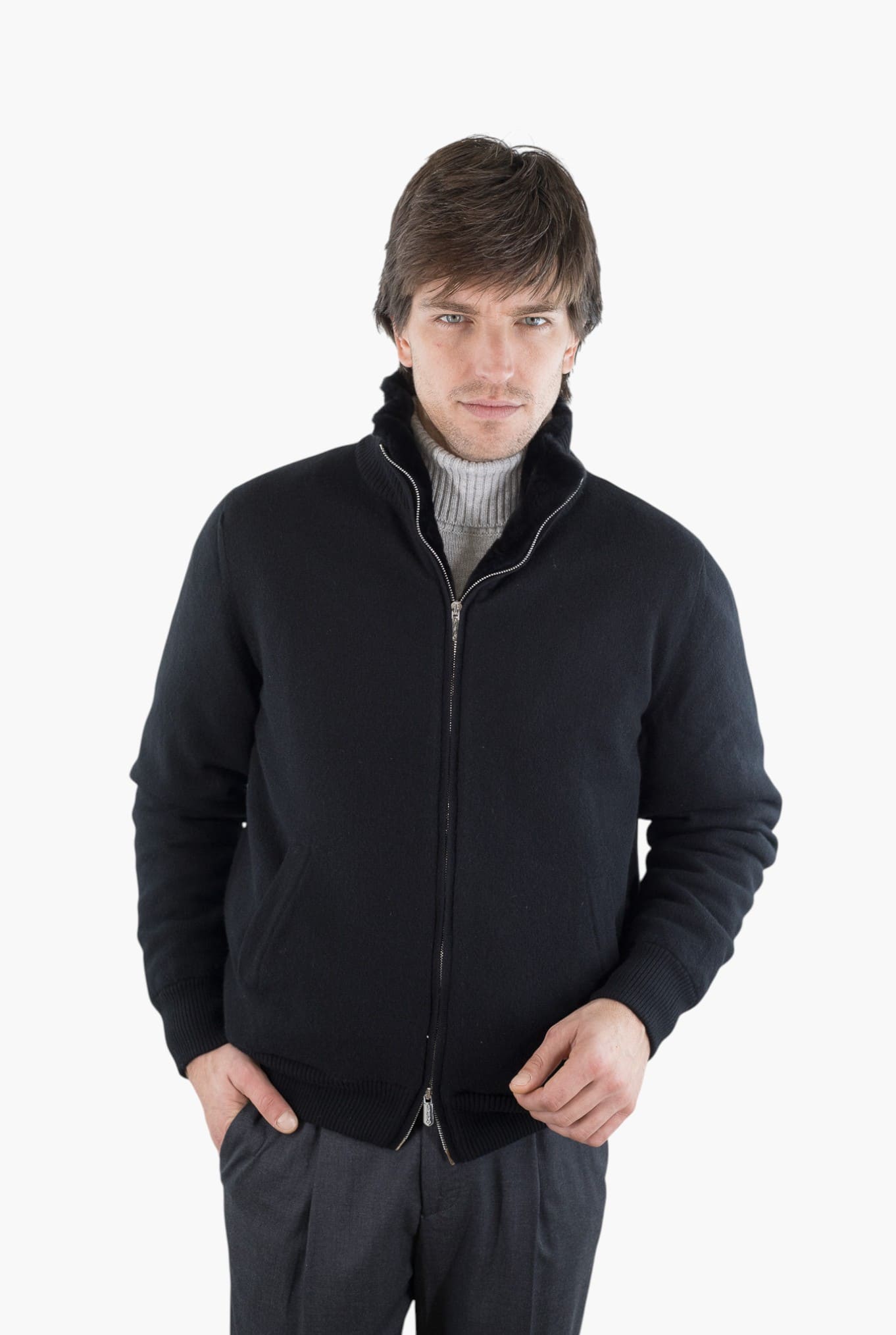 SVEVO PARMA Bomber Maglia Cashmere Castorino Nero