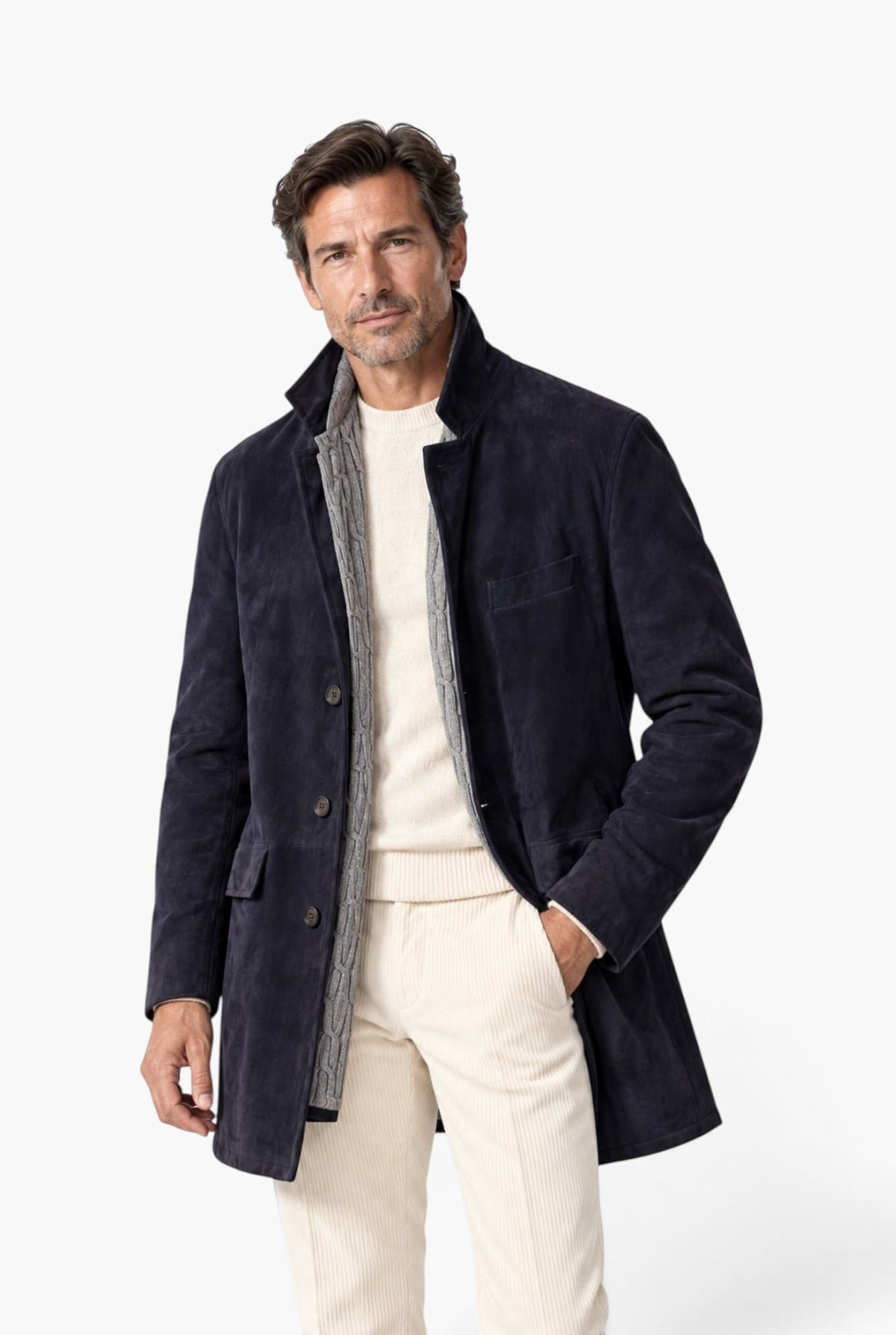 ALFREDO RIFUGIO Giaccone Suede Cashmere Blu