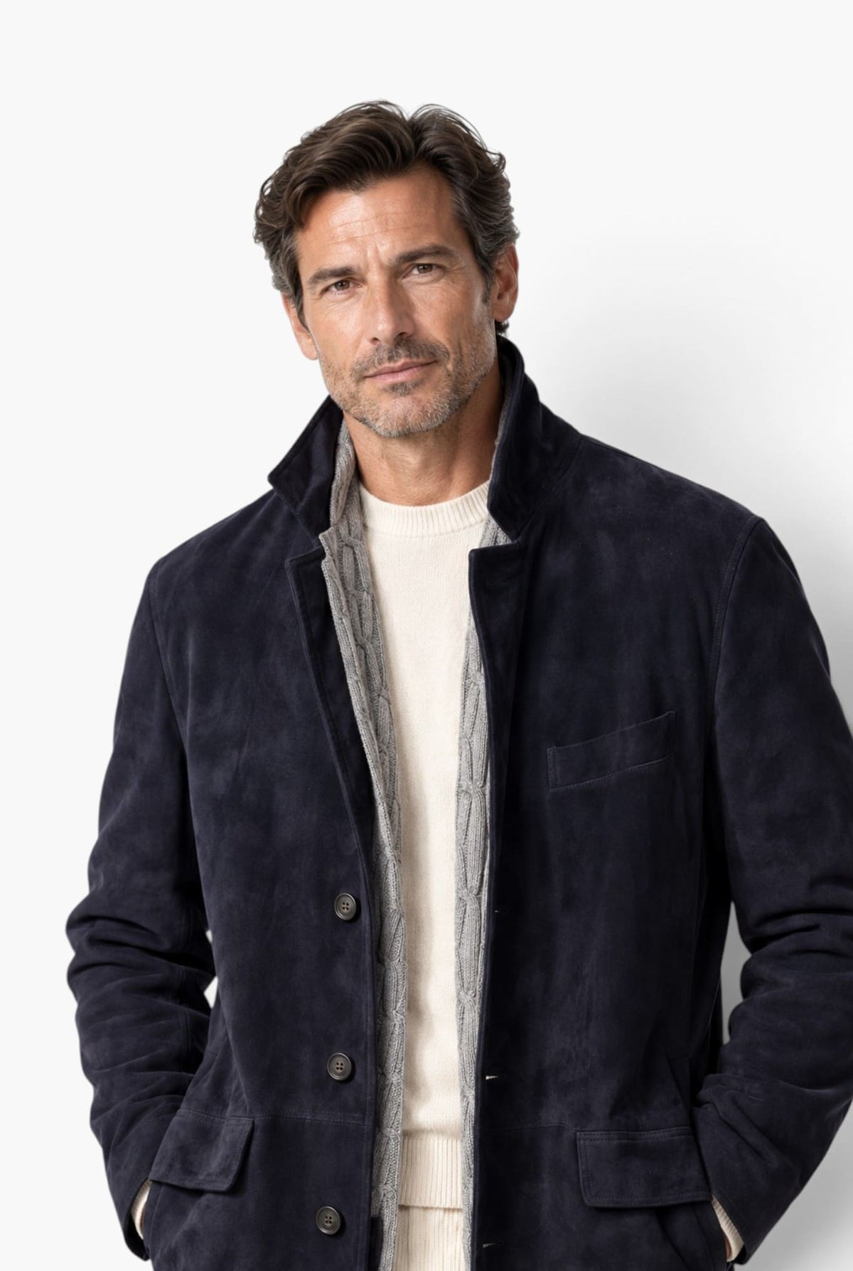 ALFREDO RIFUGIO Giaccone Suede Cashmere Blu