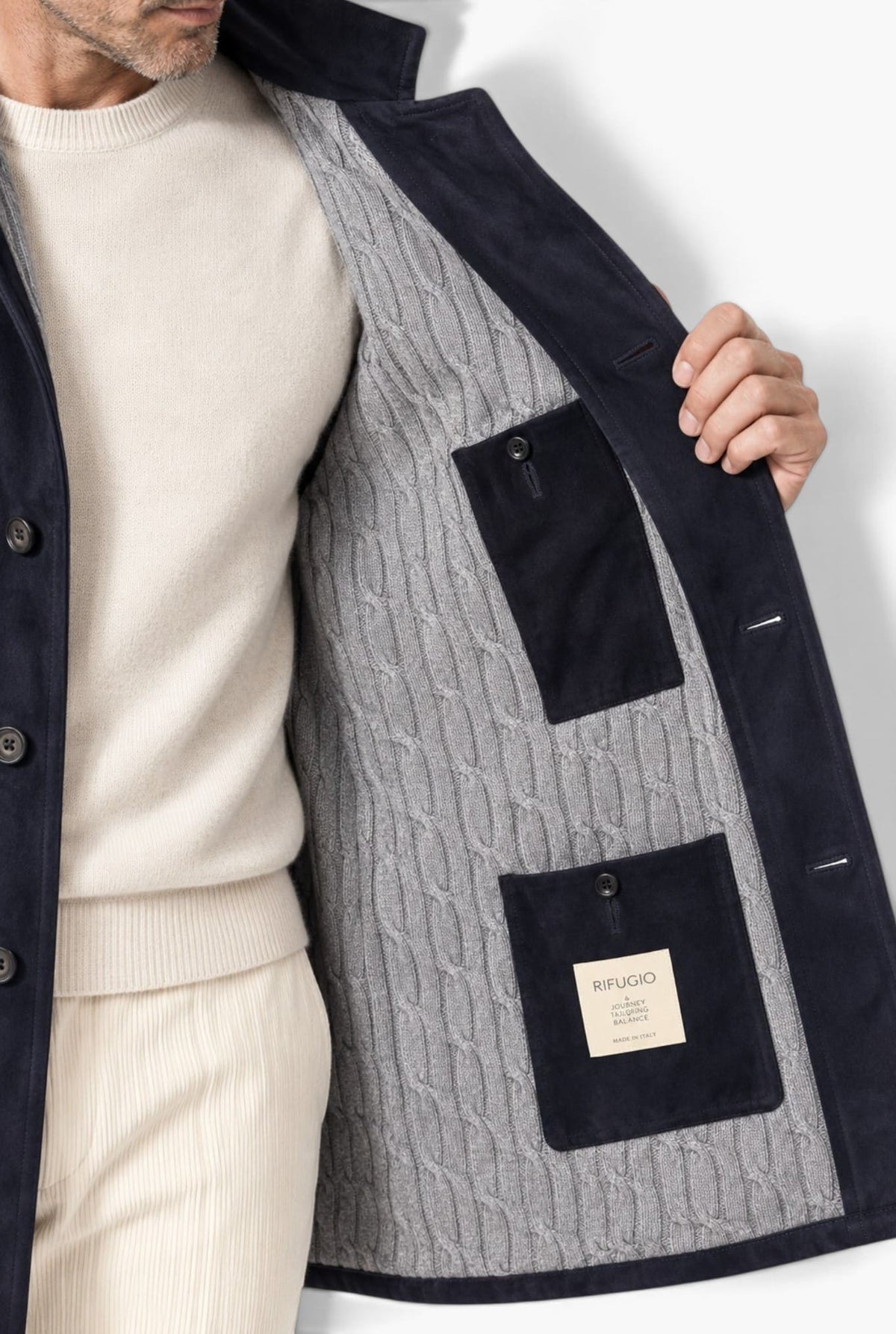 ALFREDO RIFUGIO Giaccone Suede Cashmere Blu