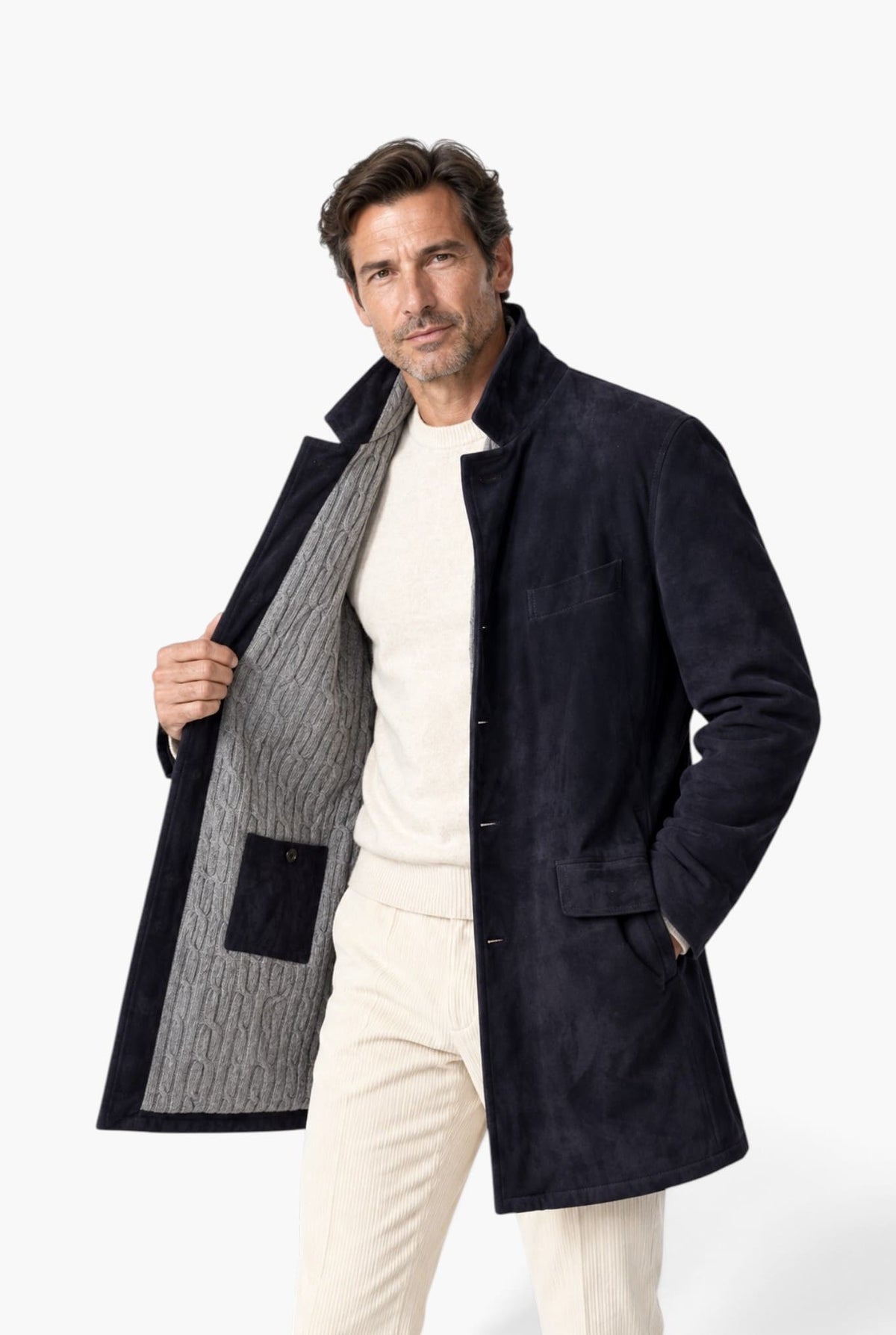 ALFREDO RIFUGIO Giaccone Suede Cashmere Blu