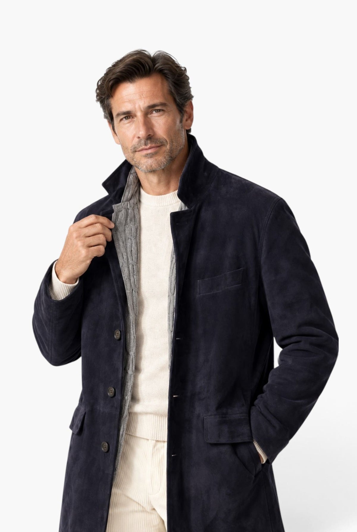 ALFREDO RIFUGIO Giaccone Suede Cashmere Blu