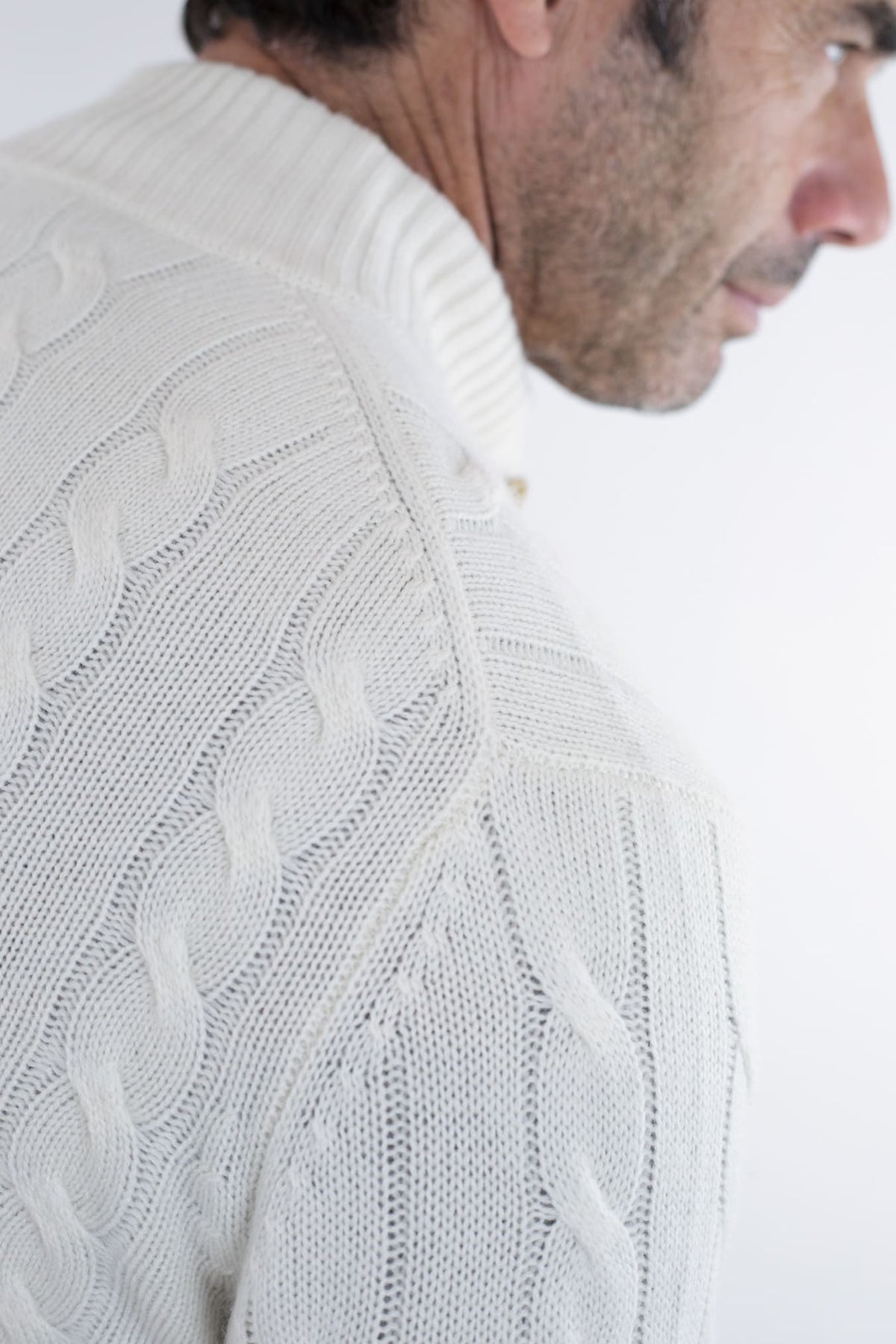 BRAMANI Cardigan a Trecce Cashmere Bianco