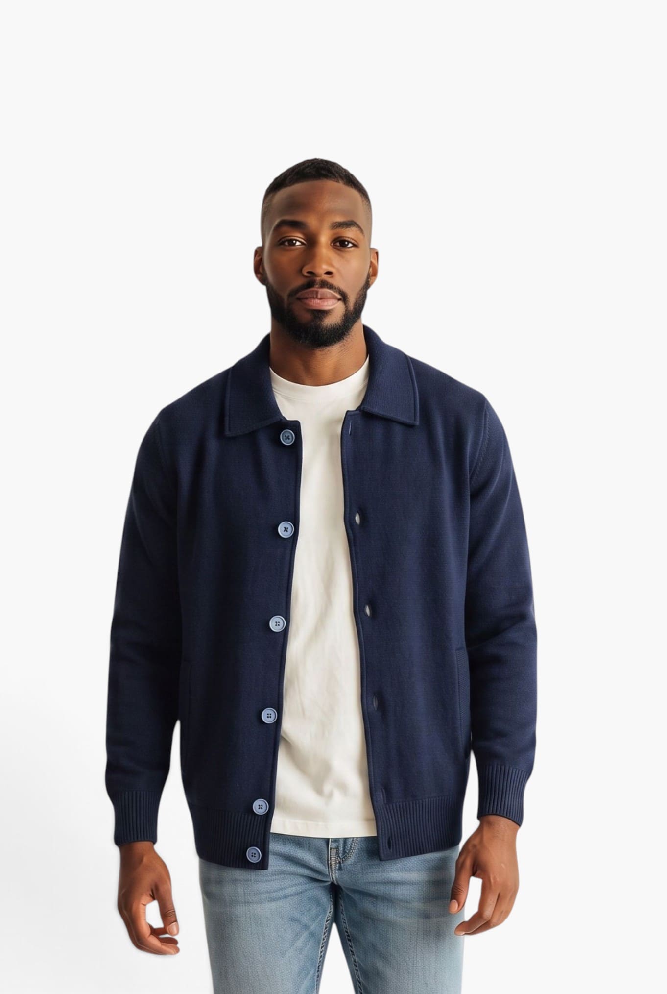 BRAMANI Cardigan Cashmere Collo Camicia Blu