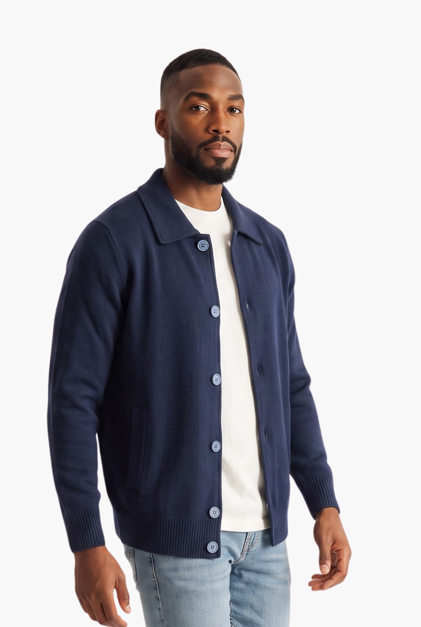 BRAMANI Cardigan Cashmere Collo Camicia Blu