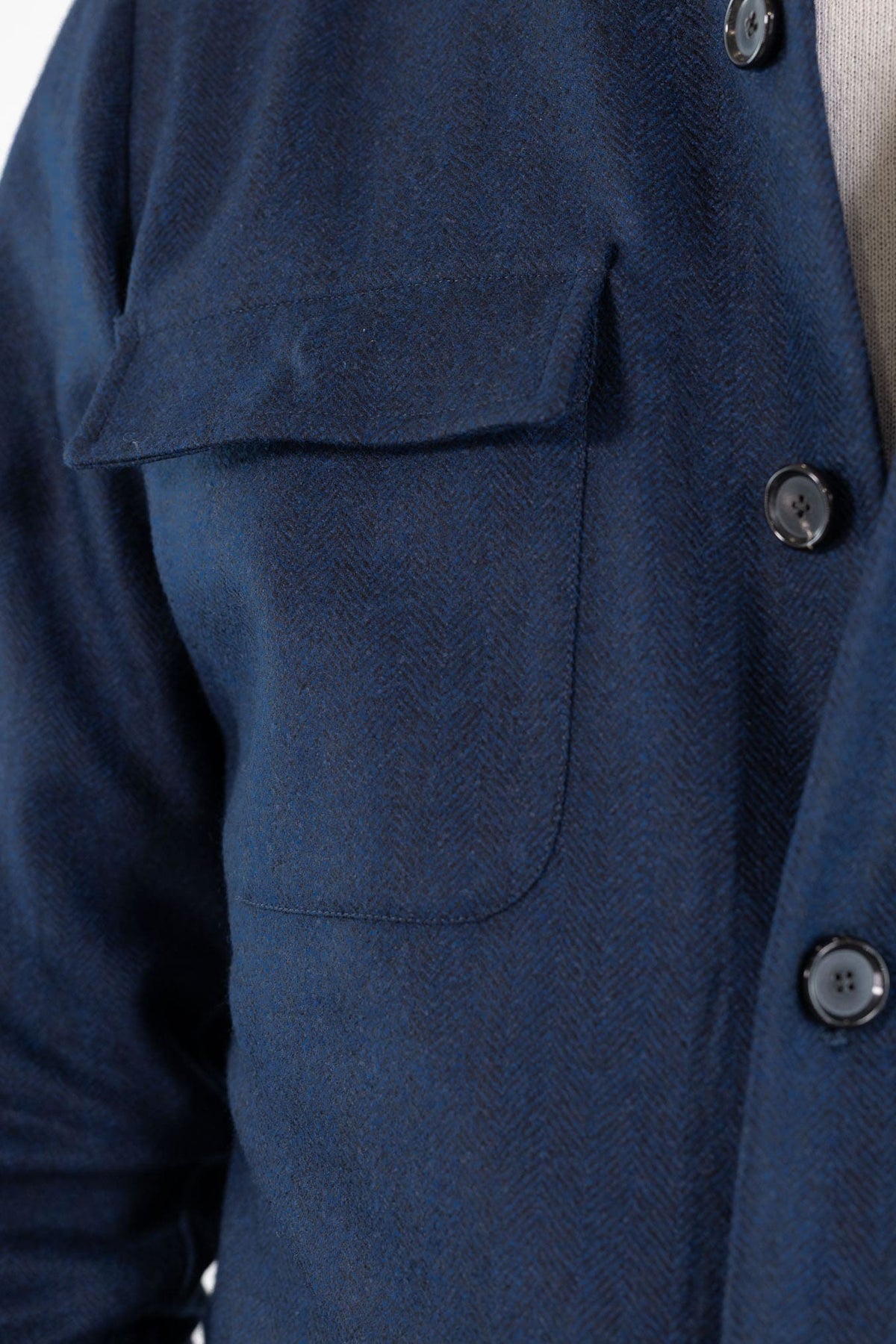 CESARE ATTOLINI Overshirt Spigata Tessuto Drapperia Lana Blu